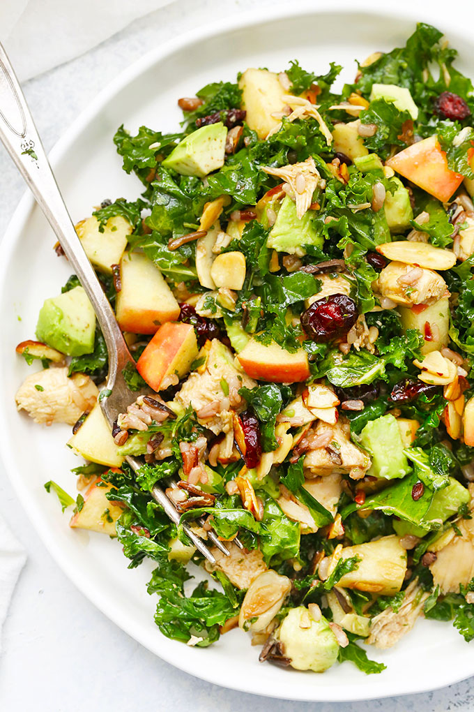 Wild Rice Kale Salad with Chicken from One Lovely Life