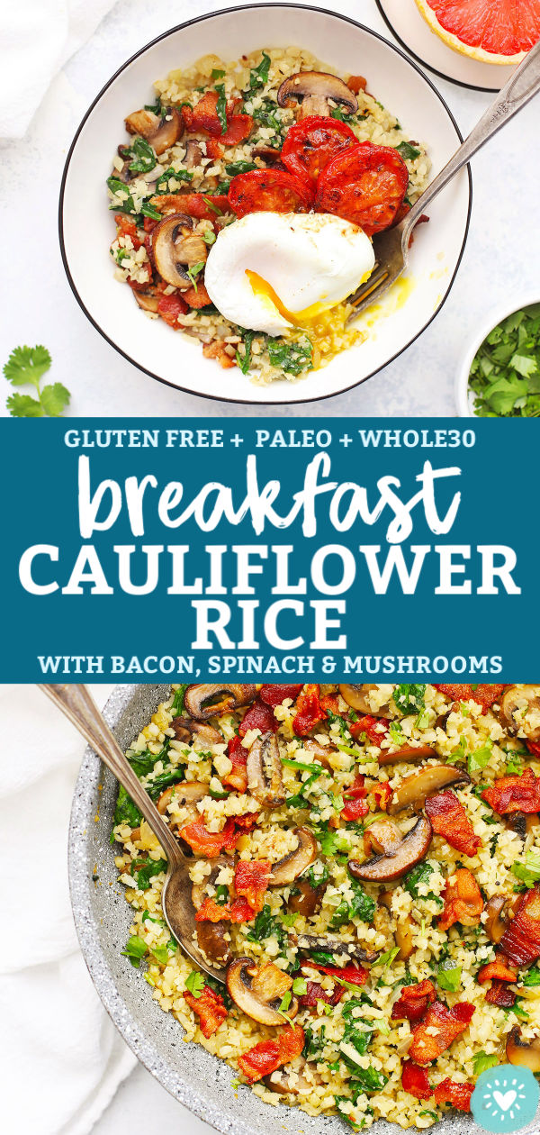 Breakfast Cauliflower with Bacon and Mushrooms from One Lovely Life