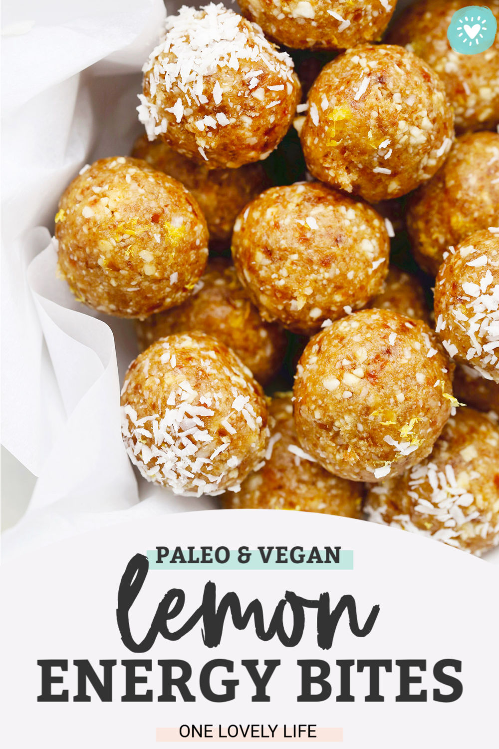 No-Bake Lemon Energy Bites - These tasty lemon energy balls make such a yummy snack or healthy treat! They're a hit with kids and grown-ups! (Gluten-Free, Vegan, Paleo) // Energy ball recipe // lemon cheesecake energy bites // healthy snack // meal prep snack // healthy snack ideas // healthy snack recipes // lemon coconut energy bites // lemon coconut energy balls // paleo energy bites // whole30 snack // whole30 recipe