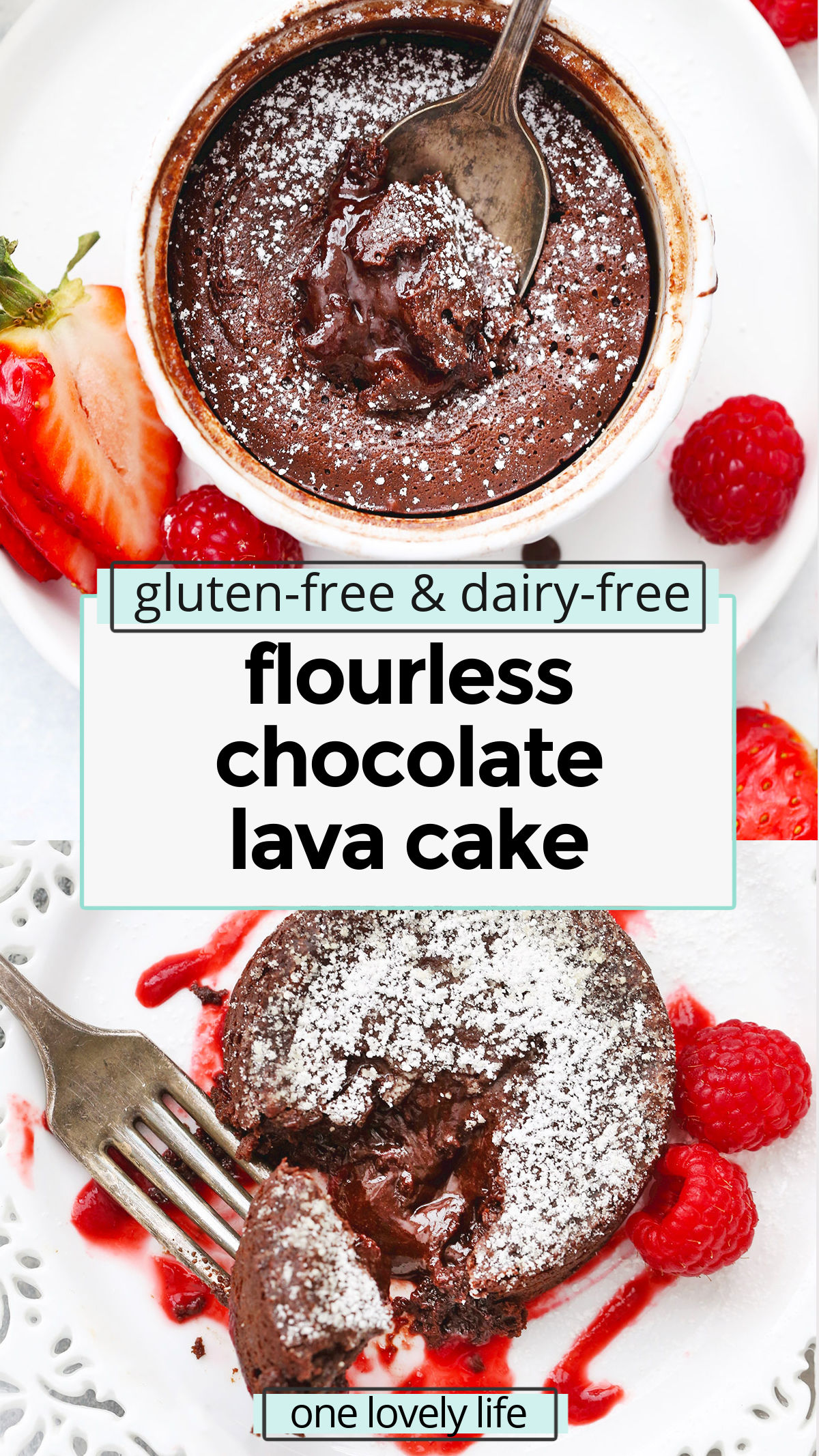 Paleo Chocolate Lava Cake - Super fudgy with a gooey molten chocolate filling, this flourless chocolate lava cake makes a perfect special occasion dessert! (Dairy-free, gluten-free, paleo) // Gluten Free Lava Cake // Paleo Lava Cake // dairy free lava cake // flourless lava cake // gluten free chocolate lava cake recipe // valentine's day dessert recipe //