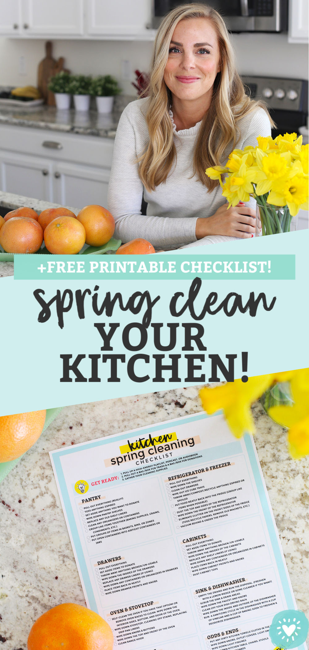How to Deep-Clean Your Kitchen. A step-by-step checklist to clean your kitchen! Perfect for spring cleaning! // Kitchen Cleaning Tips // Spring Cleaning // Kitchen Cleaning Checklist #cleaningtips #springcleaning #kitchen #kitchentips #freeprintable