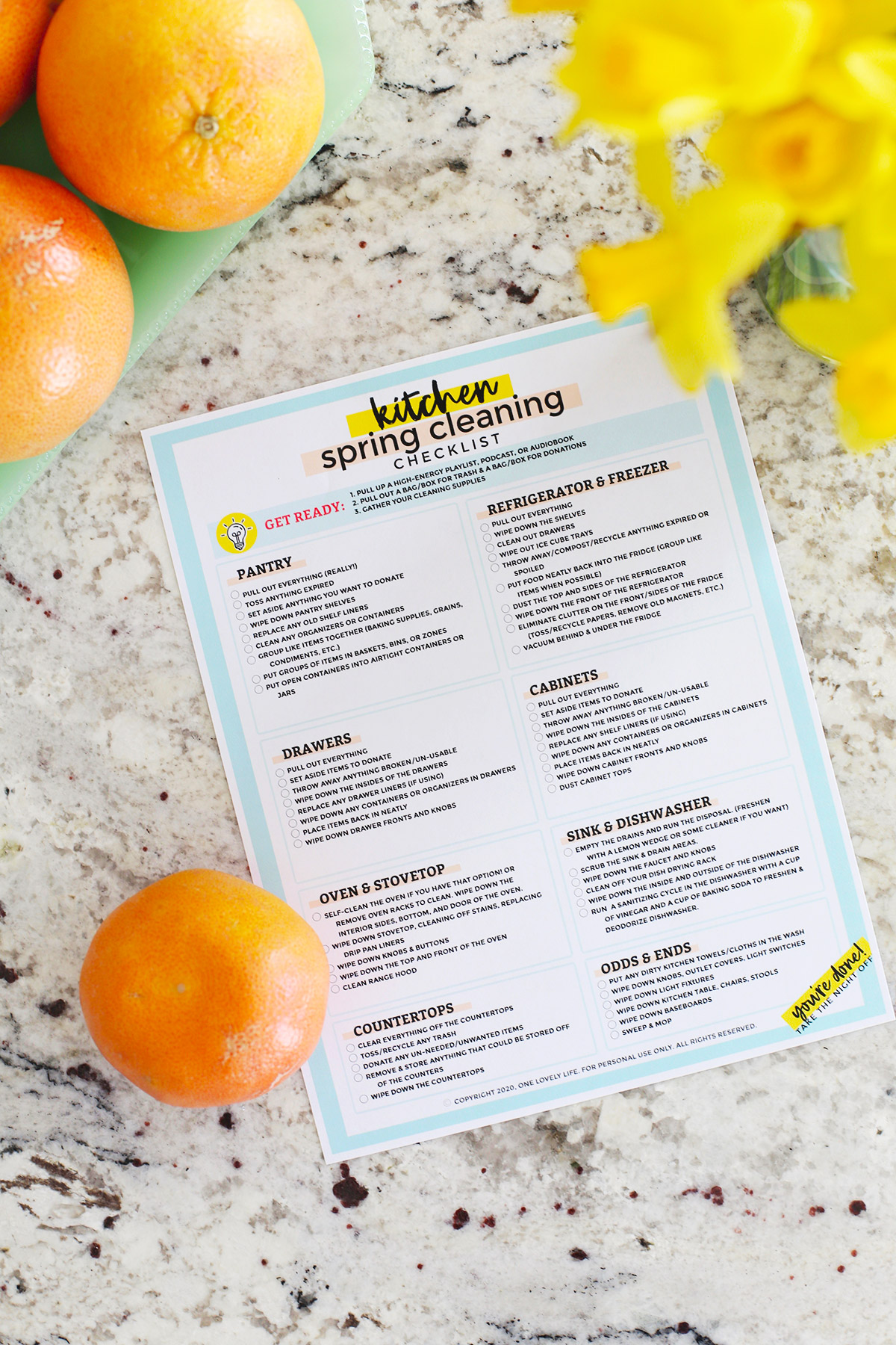 Free Printable Cleaning Checklist from One Lovely Life