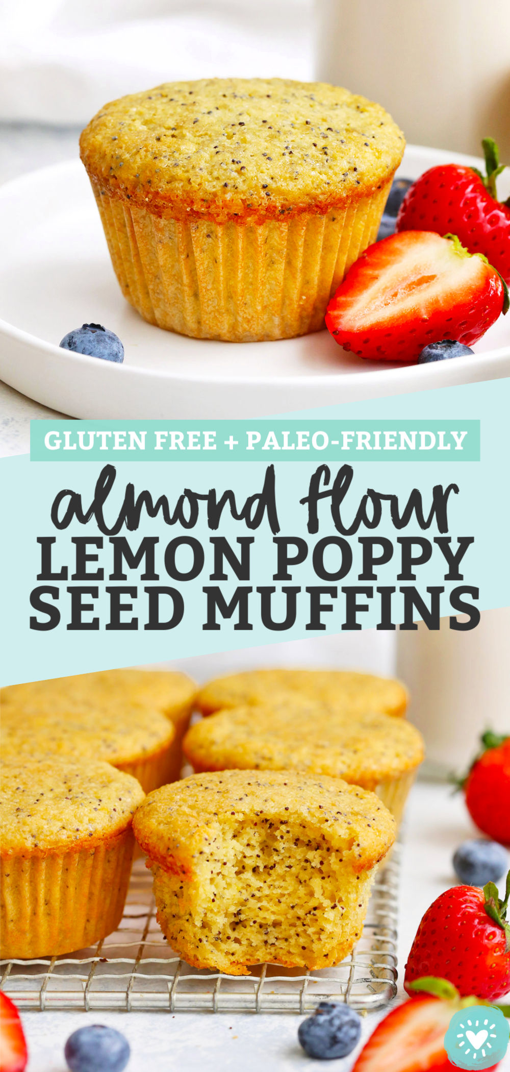 Almond Flour Lemon Poppy Seed Muffins - These gluten-free lemon poppy seed muffins have a light, fluffy texture and are BURSTING with lemon flavor. They're the perfect yummy breakfast or snack! // Paleo Lemon Poppy Seed Muffins // Gluten Free Lemon Poppy Seed Muffins #muffins #almondflour #lemon #poppyseed #paleo #glutenfree