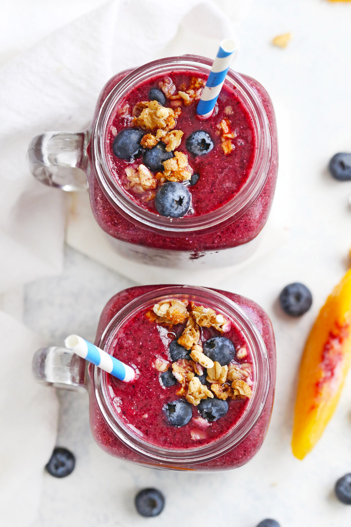 Blueberry Peach Smoothie from One Lovely Life