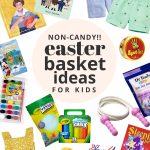 A collage of non-candy Easter basket ideas for kids