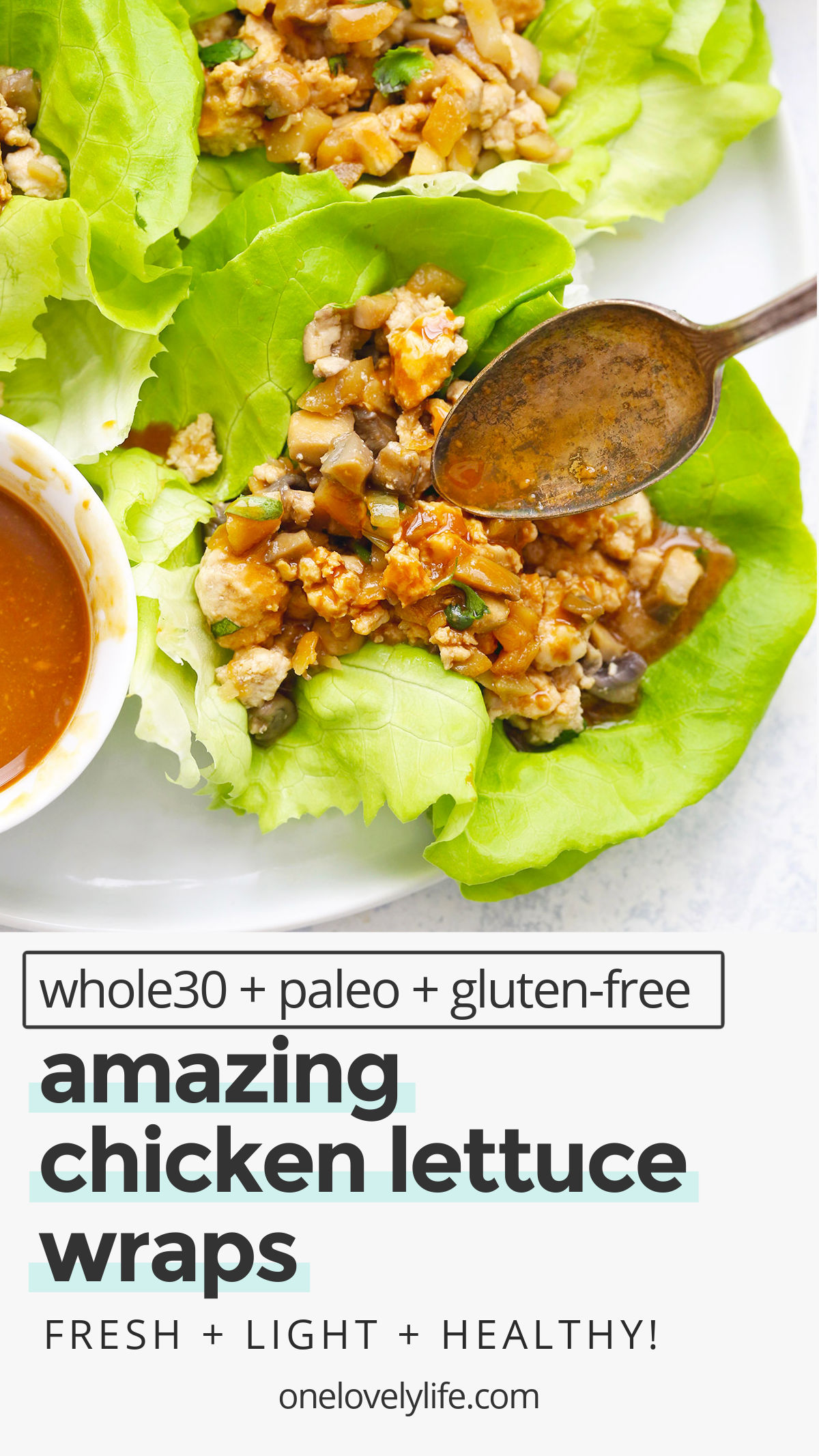 Paleo Chicken Lettuce Wraps - Fresh, flavorful & FAST, these healthy chicken lettuce wraps are on the table in no time. (Gluten-Free, Whole30) // Whole30 lettuce wraps // chicken lettuce wraps recipe // healthy chicken lettuce wraps // healthy lettuce wraps // paleo lettuce wraps // PF changs lettuce wraps //