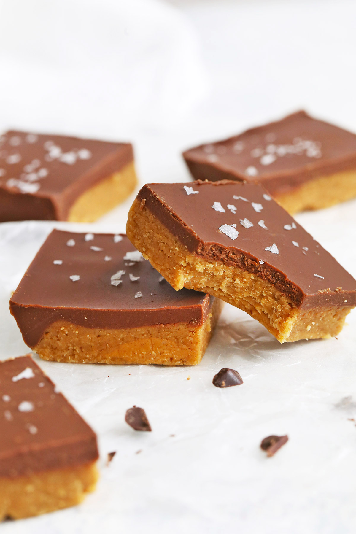 Healthy No Bake Chocolate Peanut Butter Bars from One Lovely Life