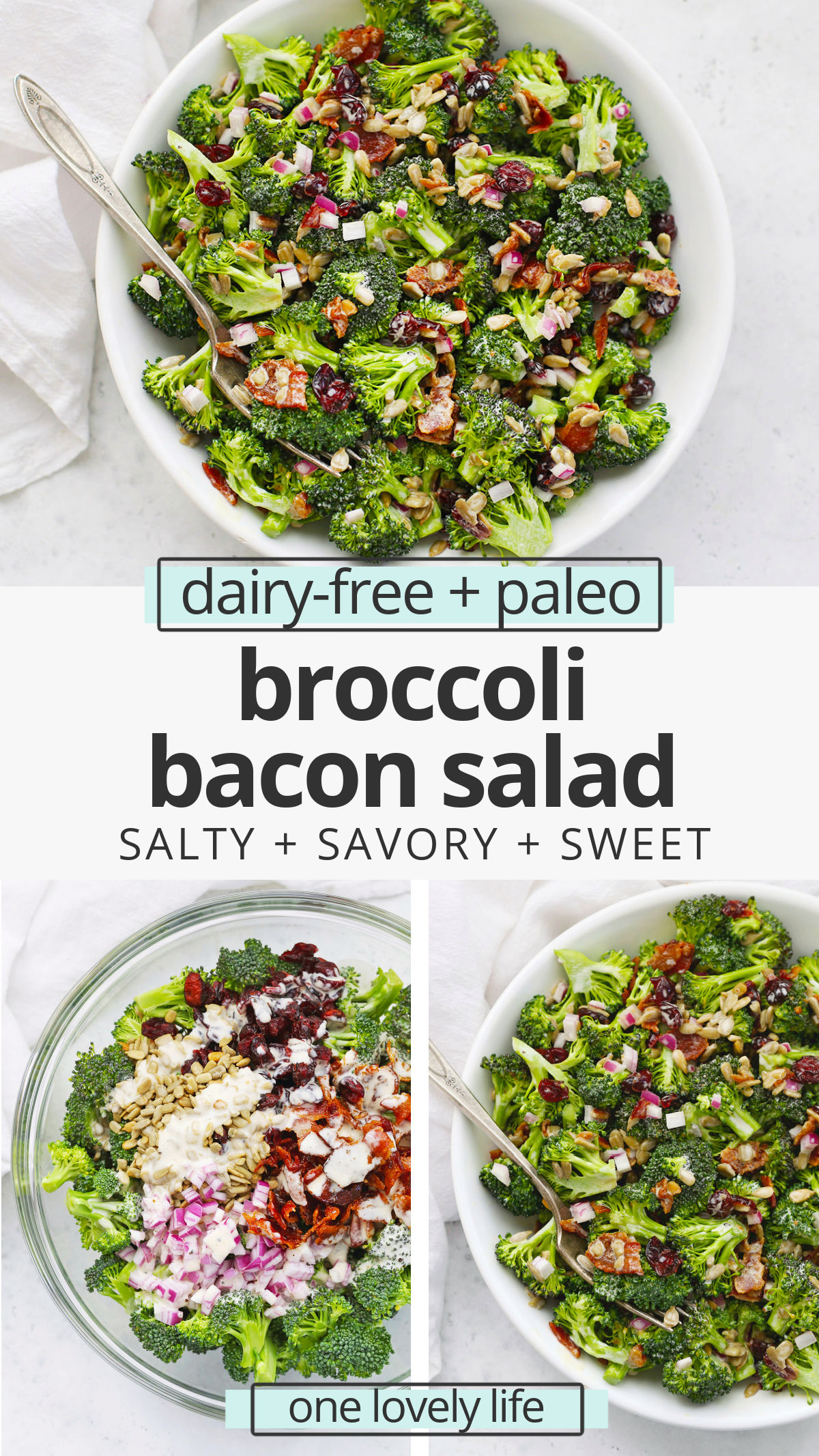 Broccoli Bacon Salad - This classic broccoli salad is one of my favorite summer salads for barbecues, picnics, and potlucks. (Gluten-Free, Paleo-Friendly) // Paleo Broccoli Salad // Gluten-Free Broccoli Salad // Summer Side Dish // Broccoli Salad Dressing // Creamy Broccoli Salad // broccoli salad with bacon // BBQ side dish // summer salad // potluck salad