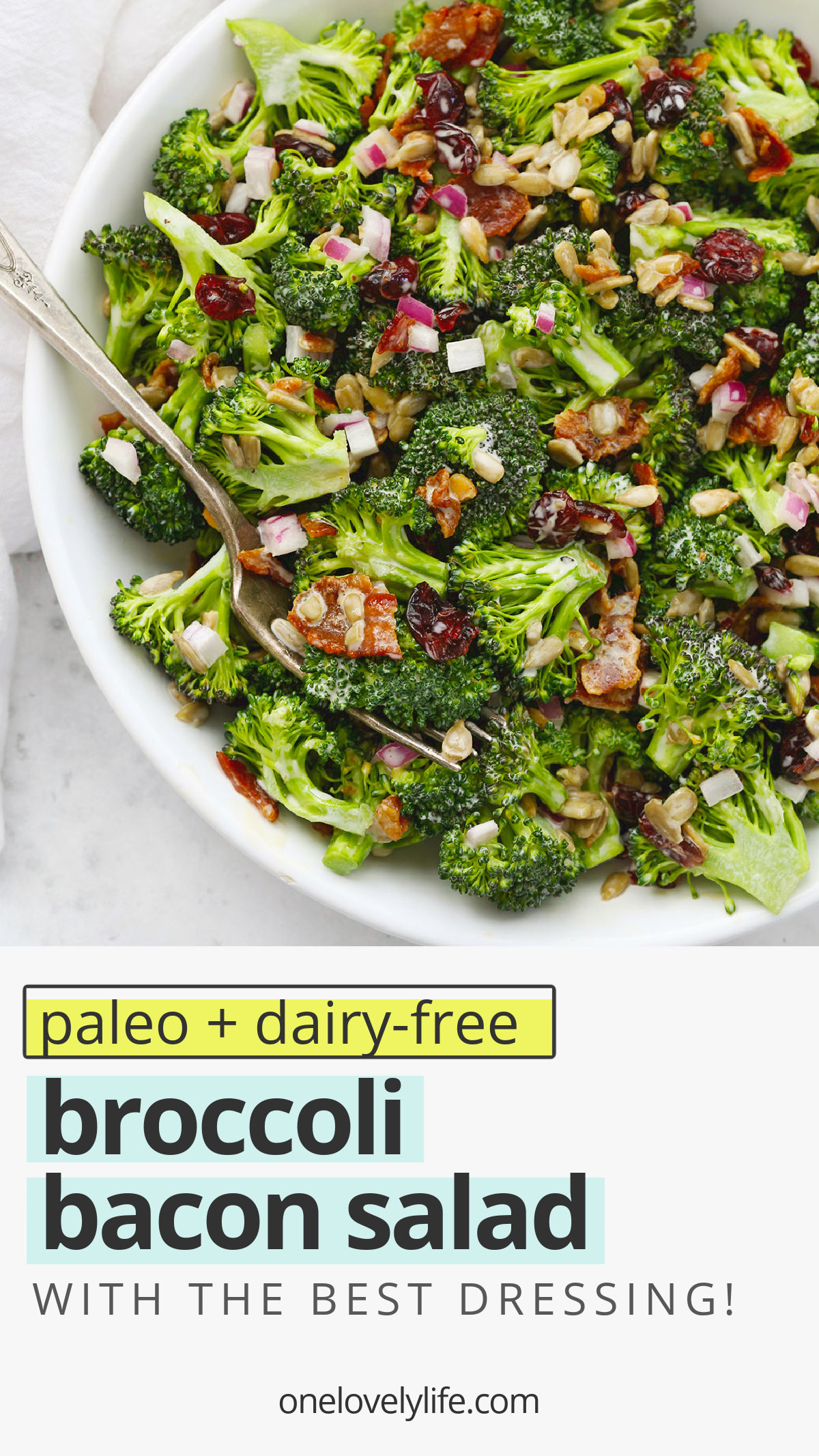 Broccoli Bacon Salad - This classic broccoli salad is one of my favorite summer salads for barbecues, picnics, and potlucks. (Gluten-Free, Paleo-Friendly) // Paleo Broccoli Salad // Gluten-Free Broccoli Salad // Summer Side Dish // Broccoli Salad Dressing // Creamy Broccoli Salad // broccoli salad with bacon // BBQ side dish // summer salad // potluck salad
