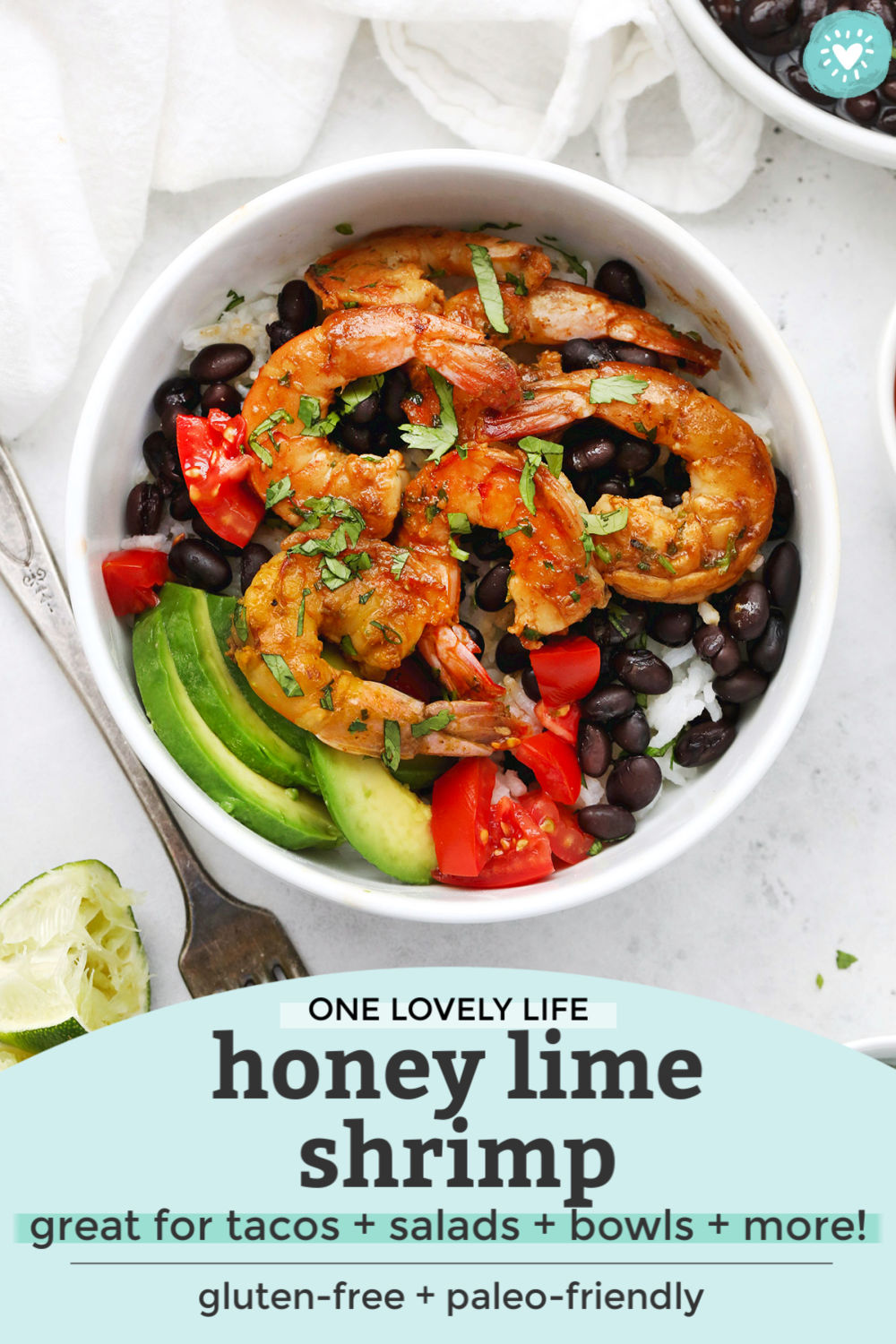 Honey Lime Shrimp Bowls from One Lovely Life