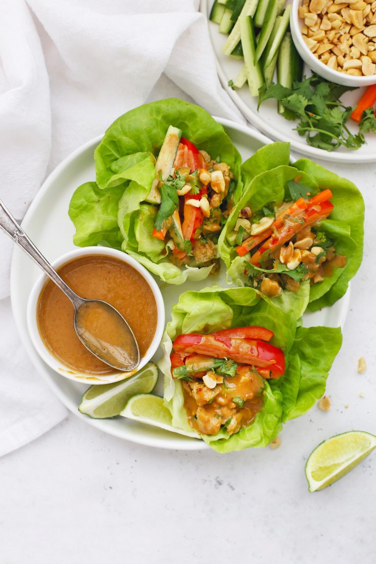 Thai Chicken Lettuce Wraps with Peanut Sauce (Gluten-Free)