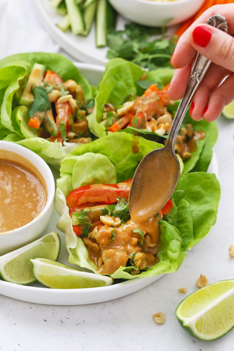 Thai Chicken Lettuce Wraps with Peanut Sauce (Gluten-Free)