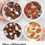 6 kinds of trail mix in white bowls