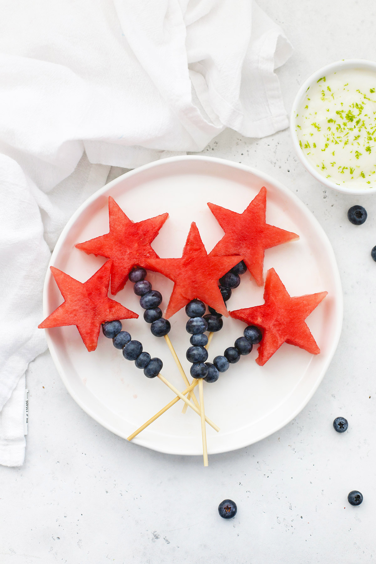 Watermelon Star Sparklers + Lime Yogurt Dip from One Lovely Life