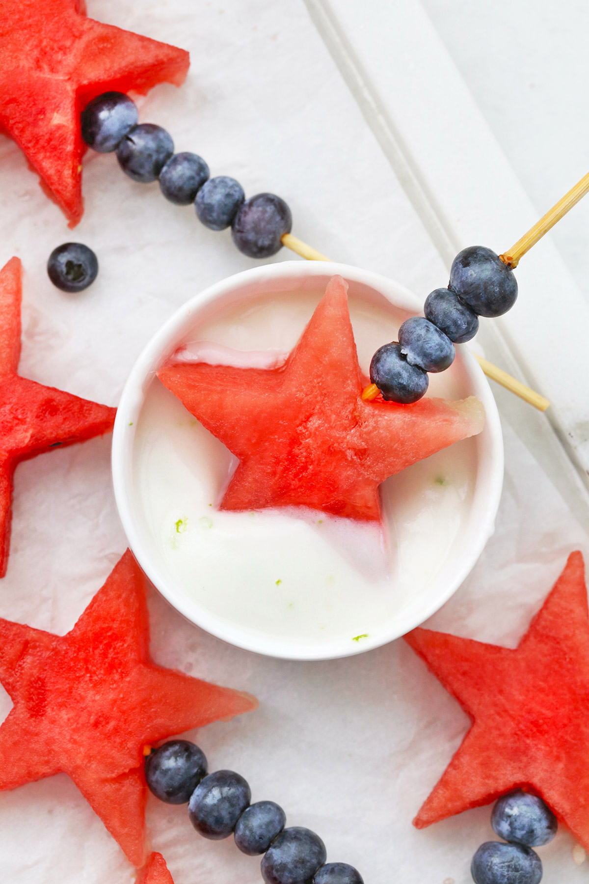 Watermelon Star Sparklers + Lime Yogurt Dip