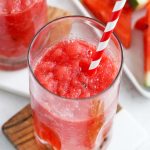 Watermelon Slushies in Glasses with Red and White Striped Straws