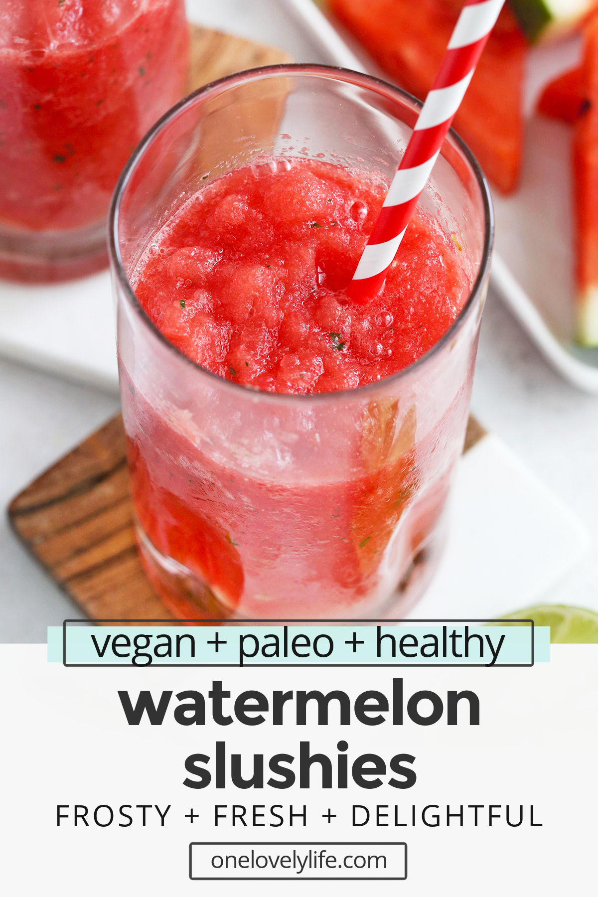 Watermelon Slushie - These frosty watermelon slushies are made from whole-food ingredients and taste AMAZING. So refreshing on a hot day! (Paleo, Vegan) // Watermelon slushy // watermelon icee // watermelon frosty // watermelon drink // watermelon cooler
