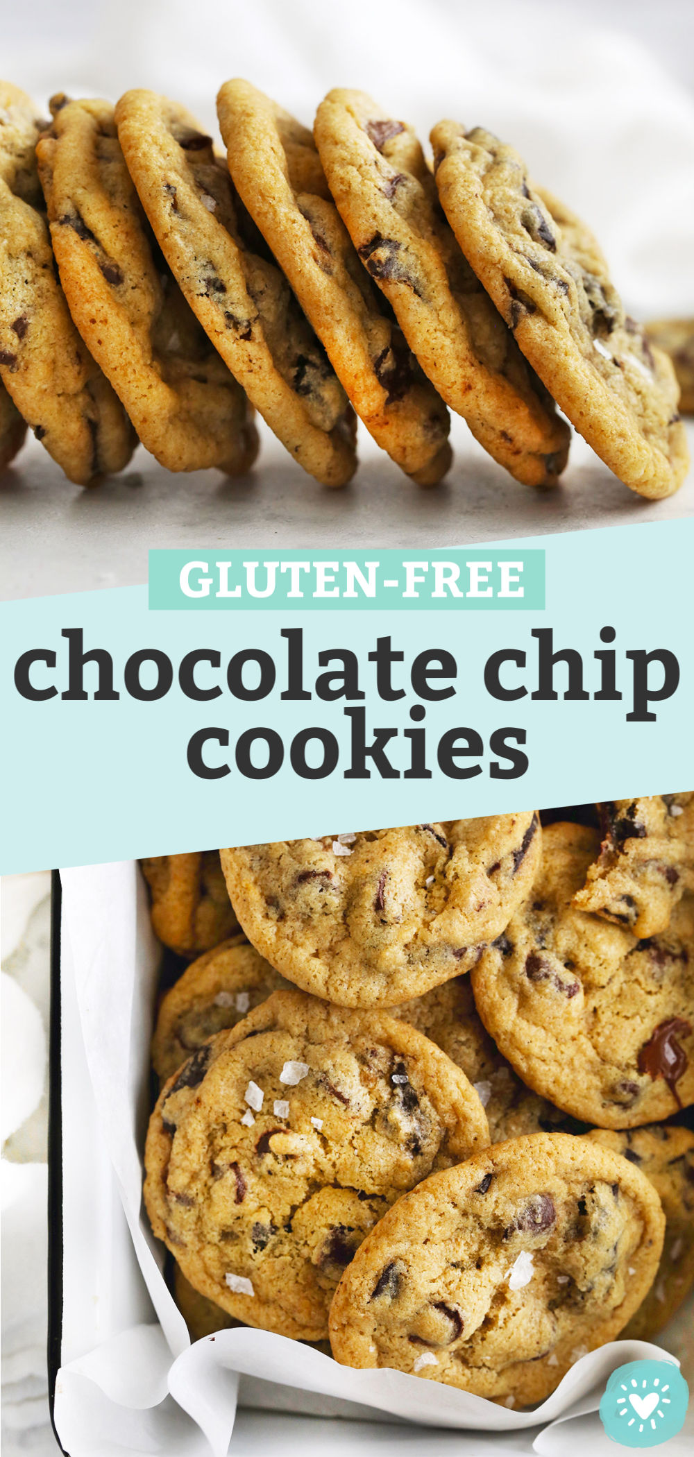 Collage of images of gluten free chocolate chip cookies with text overlay that reads "Gluten-Free Chocolate Chip Cookies"