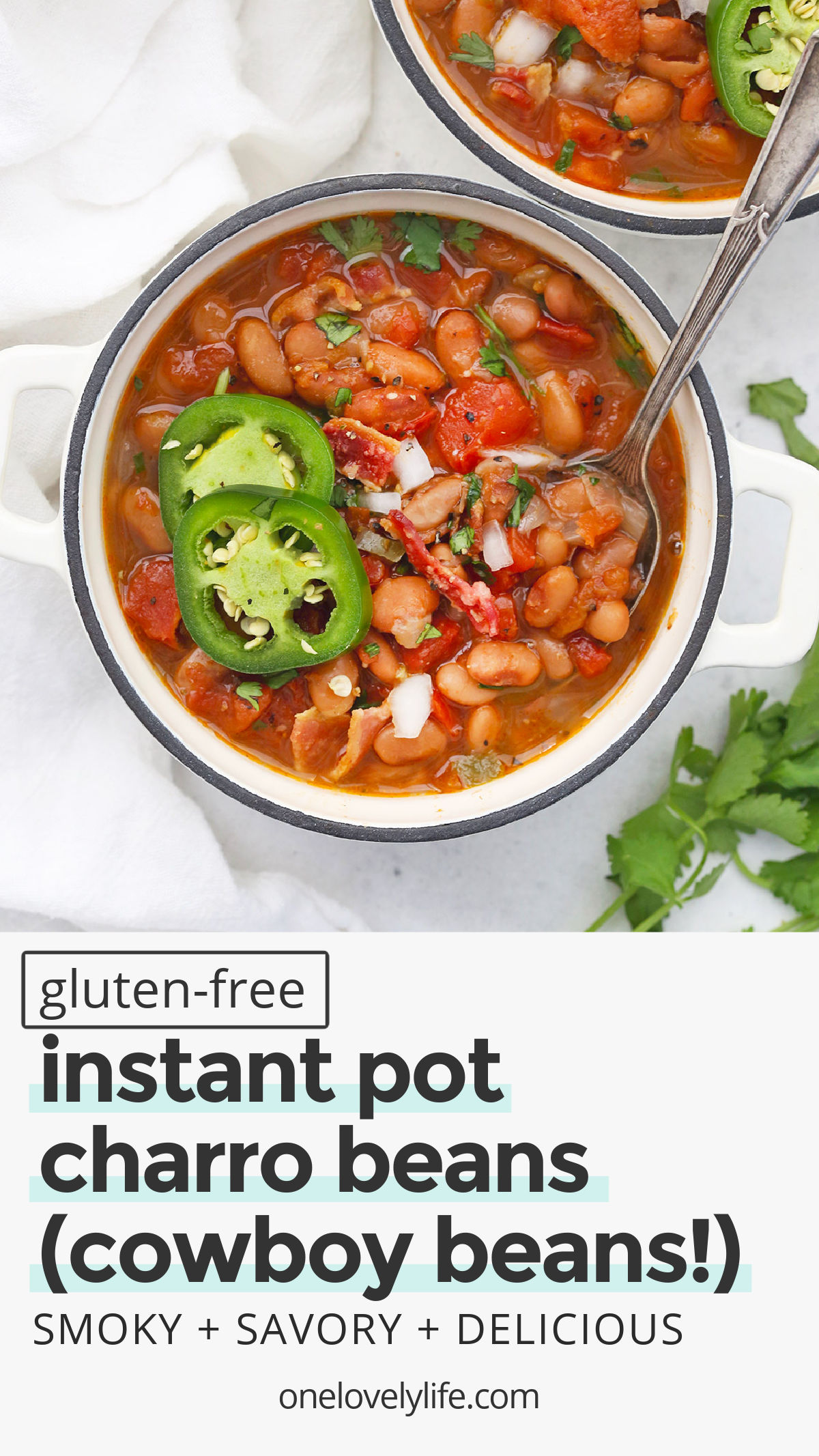 Instant Pot Charro Beans - These pressure cooker Mexican-style pinto beans are LOADED with flavor and perfect for all your Tex-Mex faves. (Gluten-Free + Easy!) // Mexican Beans // Charro Beans Recipe // Pressure Cooker Beans // Tex-Mex Recipe // Beans and Rice // instant pot pinto beans // instant pot beans