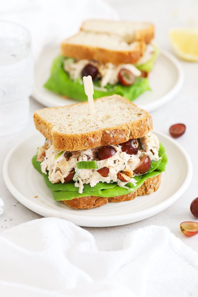 classic chicken salad with grapes on gluten-free bread