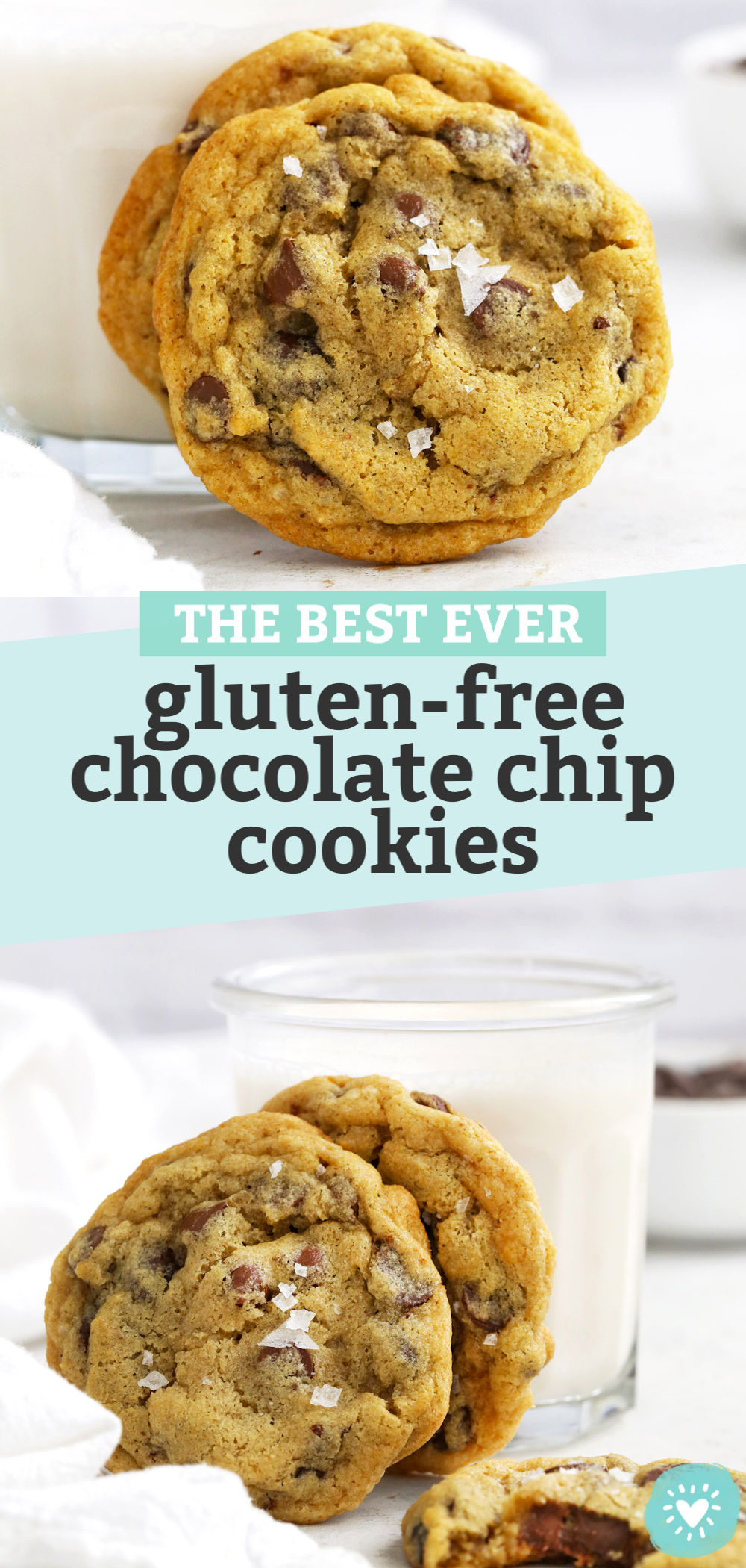Collage of images of gluten free chocolate chip cookies with text overlay that reads "The Best Ever Gluten-Free Chocolate Chip Cookies"