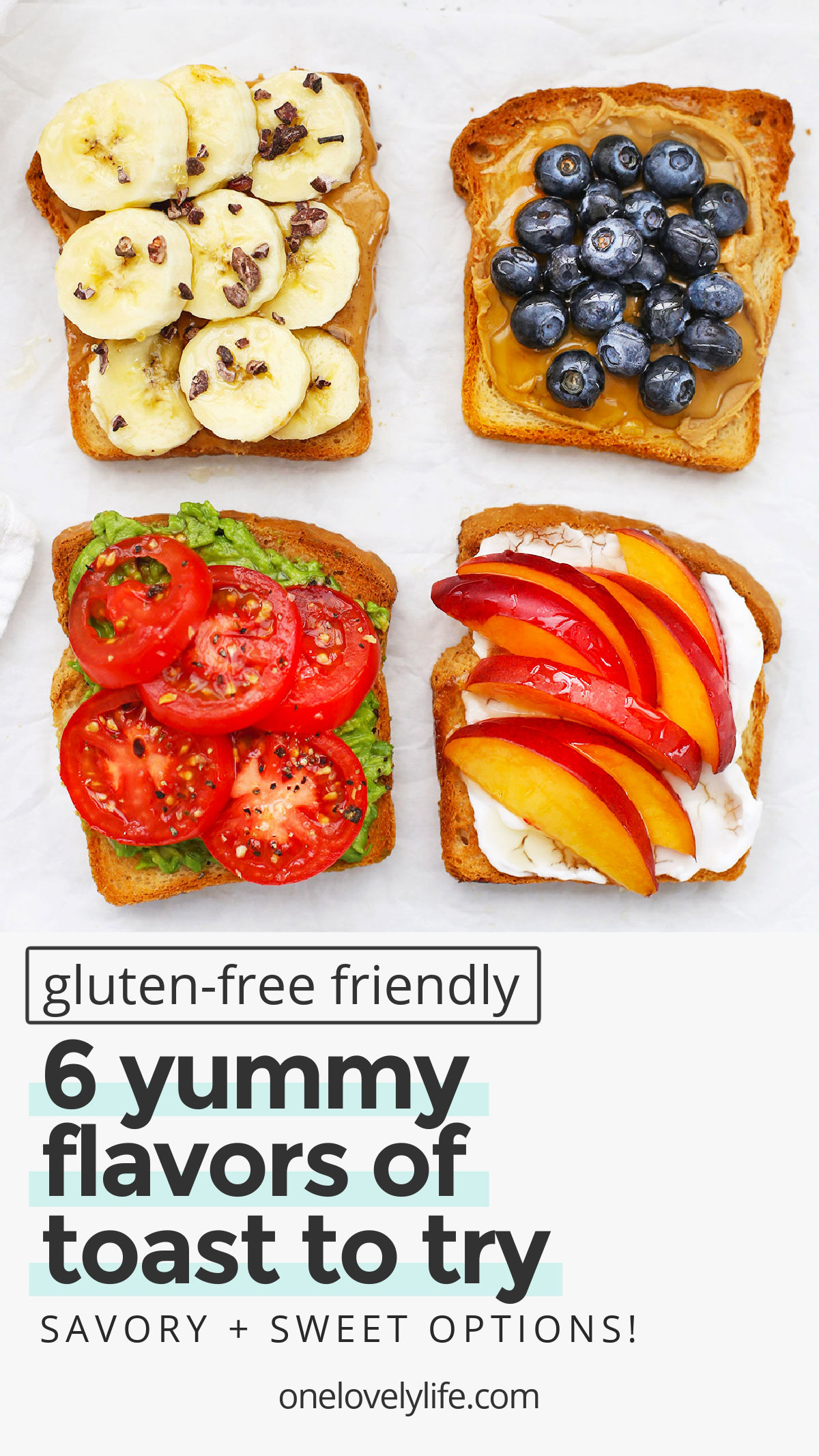 Yummy Toast Flavors to Try - These tasty toast ideas are the perfect way to get creative at breakfast, lunch, or snack. Choose from our lists of topping ideas or try one of our 6 favorite combinations. (Gluten-Free + Vegan Options) // Gluten-Free Toast // Creative Toast Ideas // Breakfast // brunch // hummus toast // avocado toast #toast #breakfast #brunch #snack