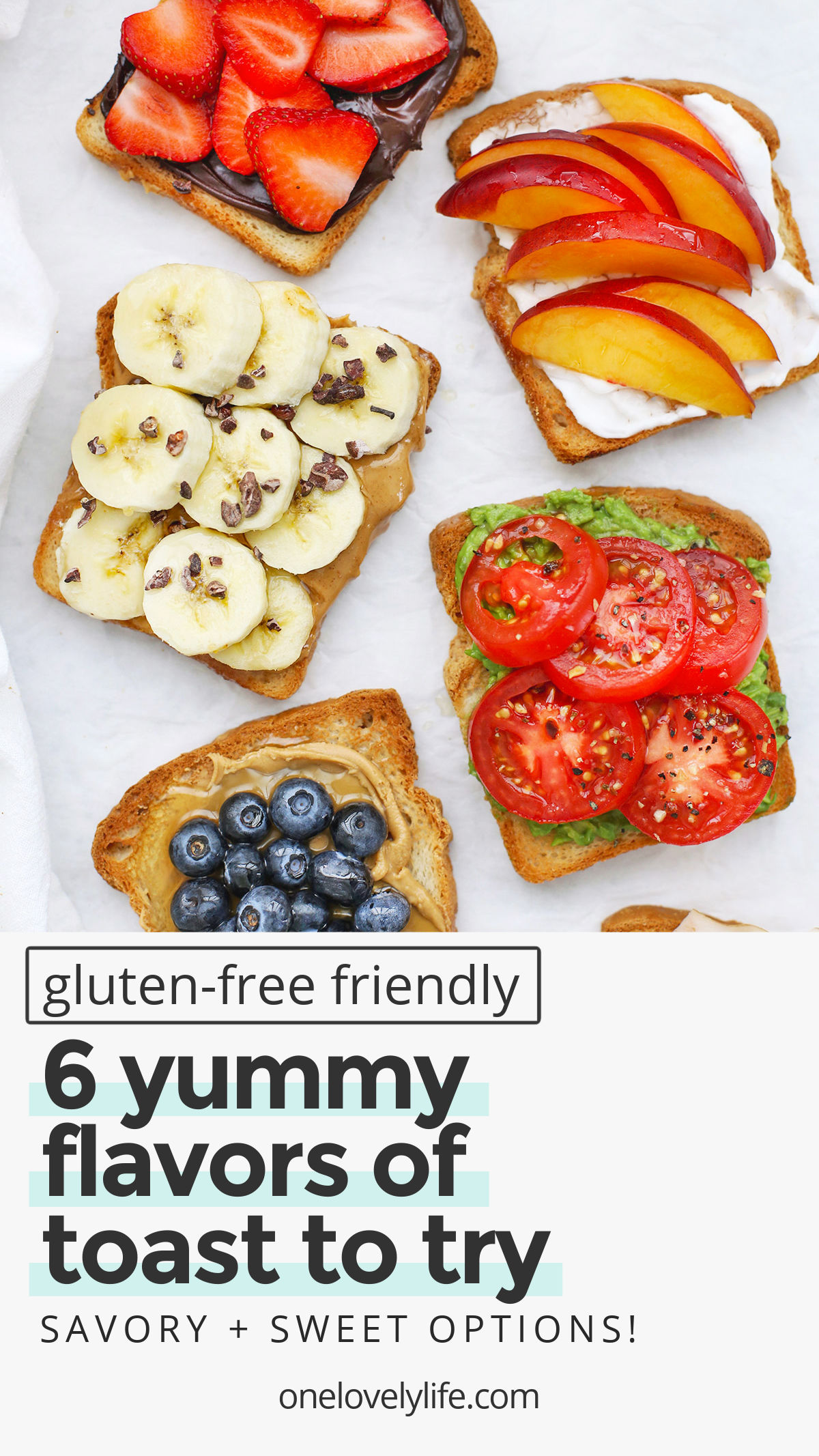 Yummy Toast Flavors to Try - These tasty toast ideas are the perfect way to get creative at breakfast, lunch, or snack. Choose from our lists of topping ideas or try one of our 6 favorite combinations. (Gluten-Free + Vegan Options) // Gluten-Free Toast // Creative Toast Ideas // Breakfast // brunch // hummus toast // avocado toast #toast #breakfast #brunch #snack
