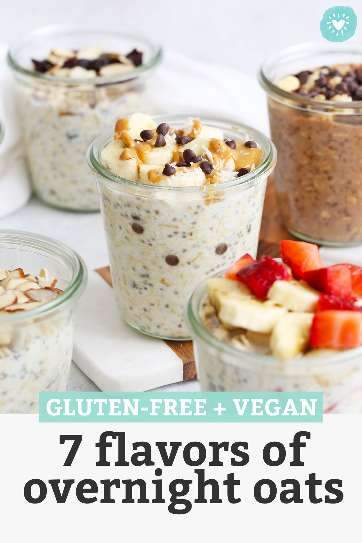 How to Make Overnight Oats + 7 Flavors of Overnight Oats to try! This easy meal prep breakfast is always a hit. (Gluten-free, Vegan) // Meal Prep Breakfast // Overnight Oats Recipe // Healthy Breakfast #glutenfree #overnightoats #oatmeal #dairyfree #healthybreakfast #mealprep #vegan