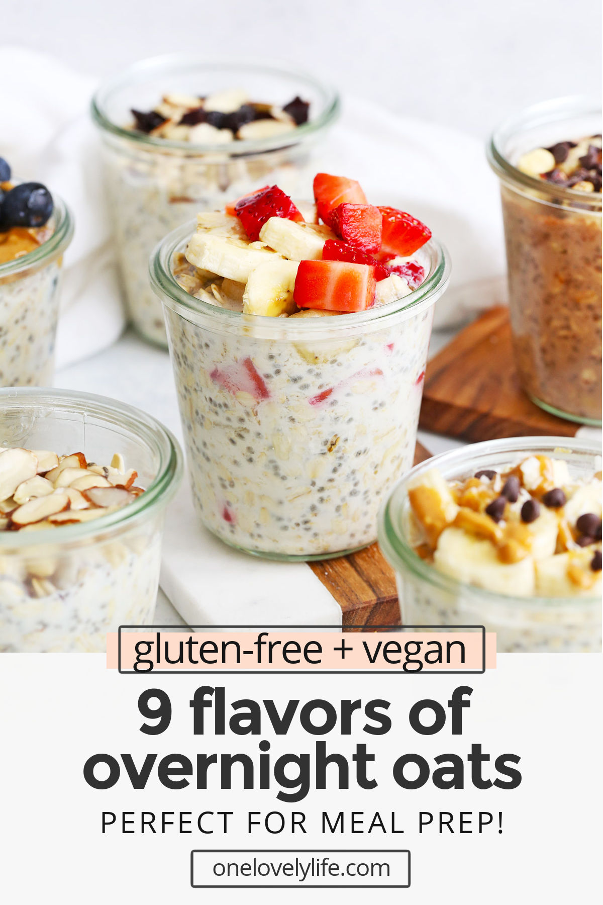 How to Make Overnight Oats + 7 Flavors of Overnight Oats to try! This easy meal prep breakfast is always a hit. (Gluten-free, Vegan) // Meal Prep Breakfast // Overnight Oats Recipe // Healthy Breakfast #glutenfree #overnightoats #oatmeal #dairyfree #healthybreakfast #mealprep #vegan