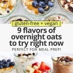 Collage of images of 7 flavors of overnight oats