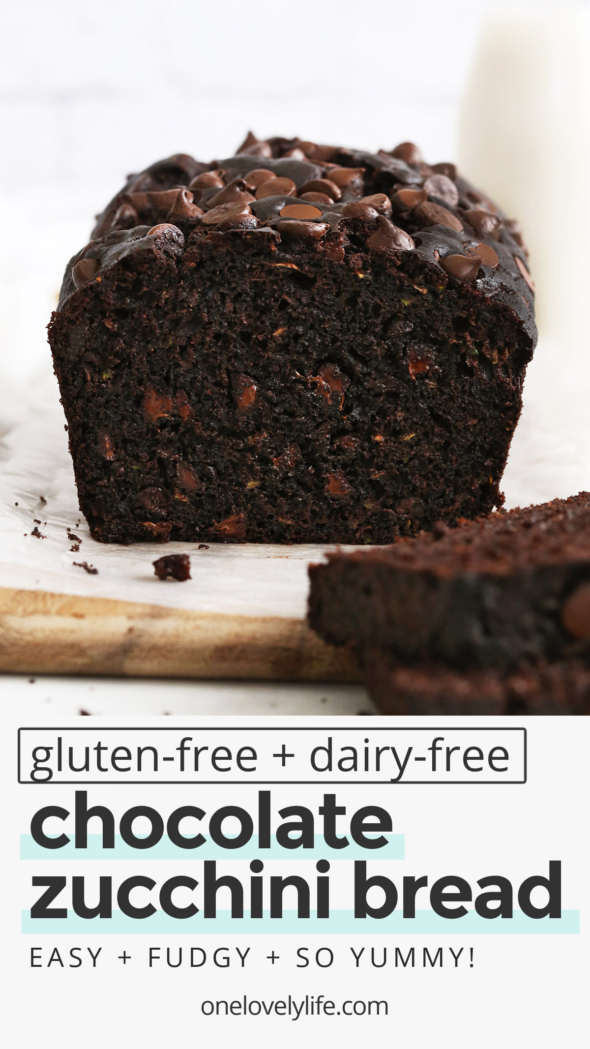 Gluten-Free Chocolate Zucchini Bread - This ultra chocolatey gluten-free zucchini bread is AMAZING. The perfect way to use up extra zucchini in the summer! (Gluten-Free, Dairy-Free) // Gluten Free Zucchini Bread Recipe // Chocolate Chip Zucchini Bread Recipe // Gluten Free Baking #glutenfree #chocolate #zucchini #zucchinibread