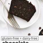 Slices of gluten free chocolate zucchini bread on white plates with forks