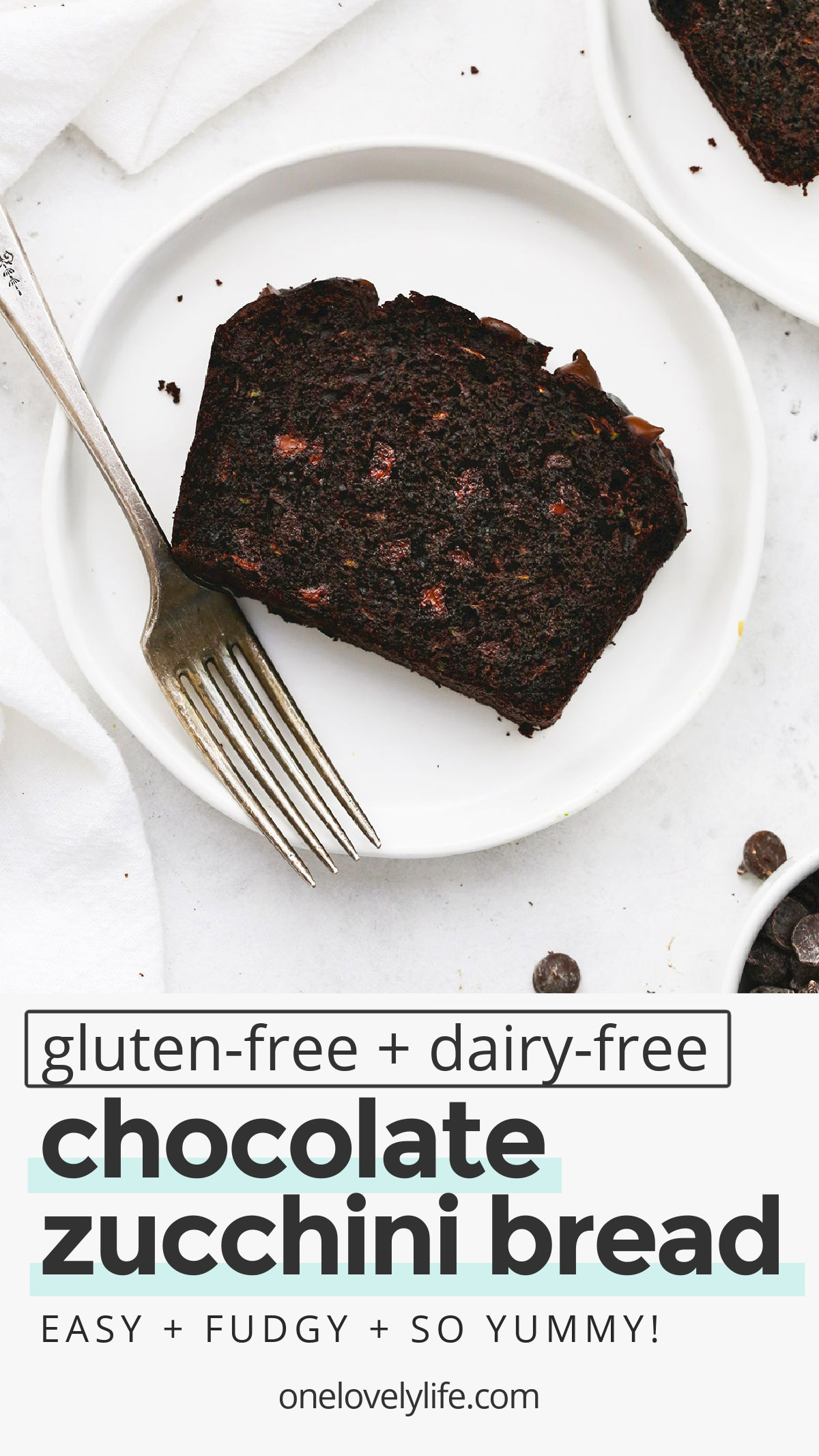 Gluten-Free Chocolate Zucchini Bread - This ultra chocolatey gluten-free zucchini bread is AMAZING. The perfect way to use up extra zucchini in the summer! (Gluten-Free, Dairy-Free) // Gluten Free Zucchini Bread Recipe // Chocolate Chip Zucchini Bread Recipe // Gluten Free Baking #glutenfree #chocolate #zucchini #zucchinibread