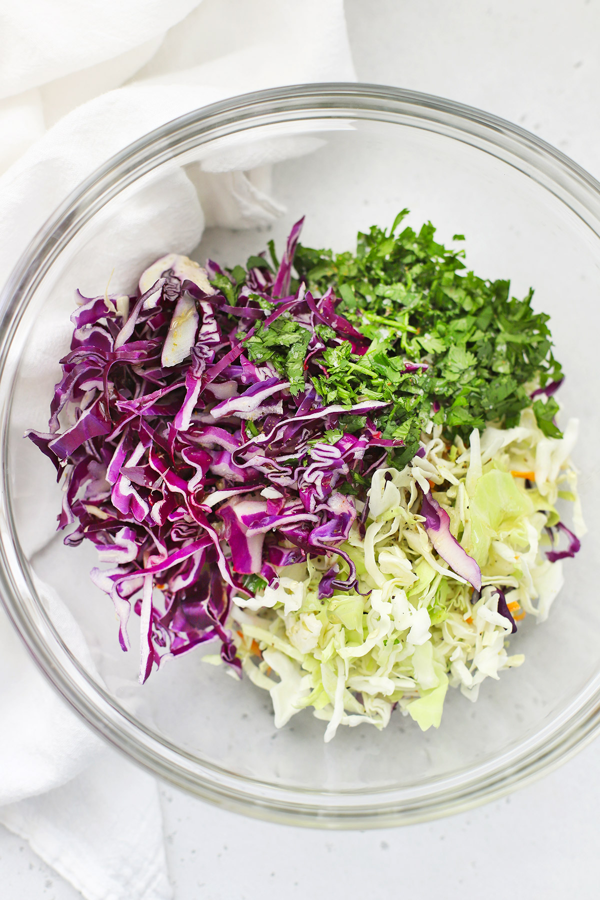 Ingredients for Cilantro Lime Slaw, ready to be mixed together