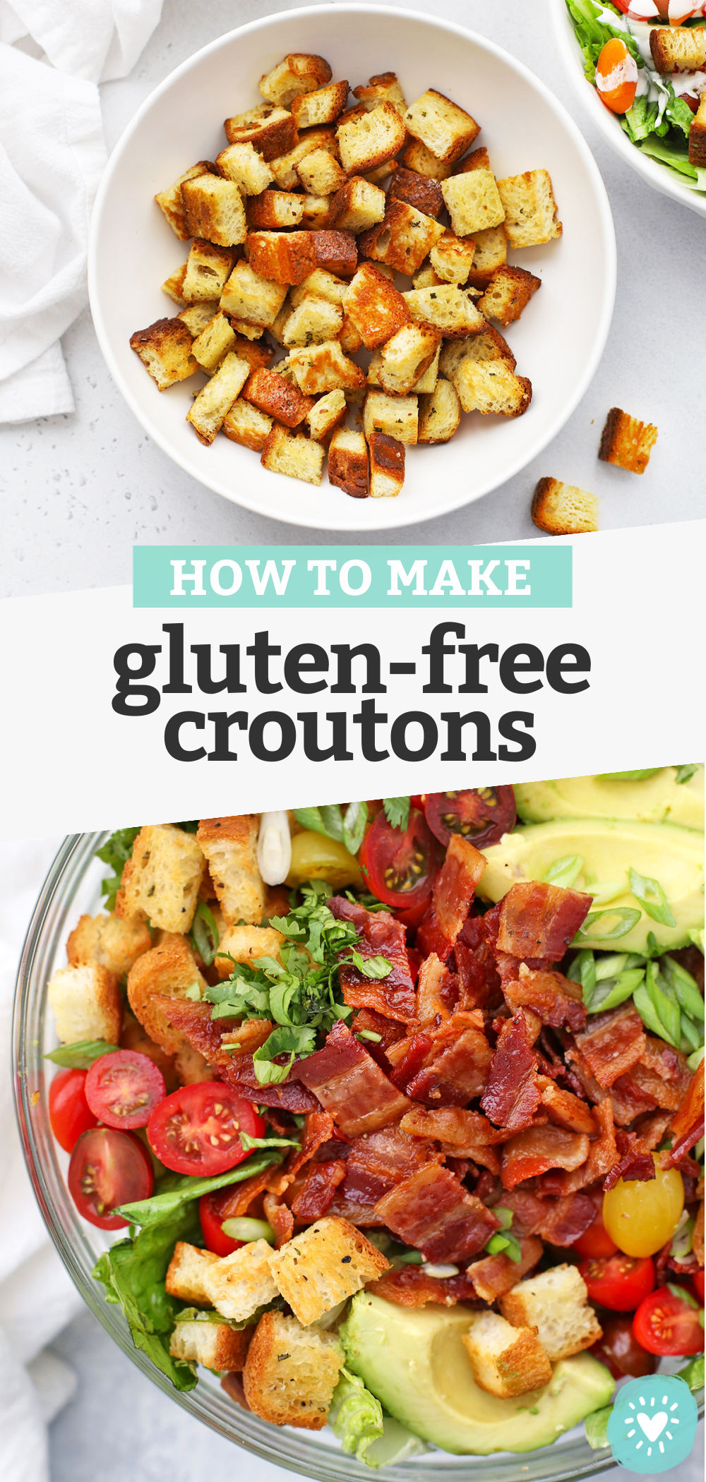 Collage of images of gluten-free croutons with text overlay that reads "How to Make Gluten-Free Croutons"