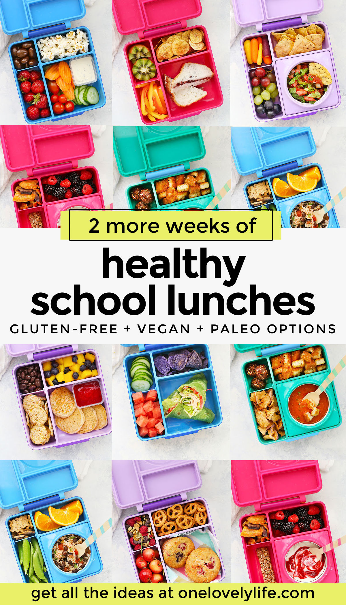 2 Weeks of Healthy School Lunches! These gluten free, dairy free school lunch ideas are all kid-tested and DELICIOUS! // School lunches // school lunch ideas // gluten free school lunches // dairy free school lunches // vegan school lunches, paleo school lunches // gluten free packed lunches // healthy packed lunches // healthy school lunch // healthy kids lunches
