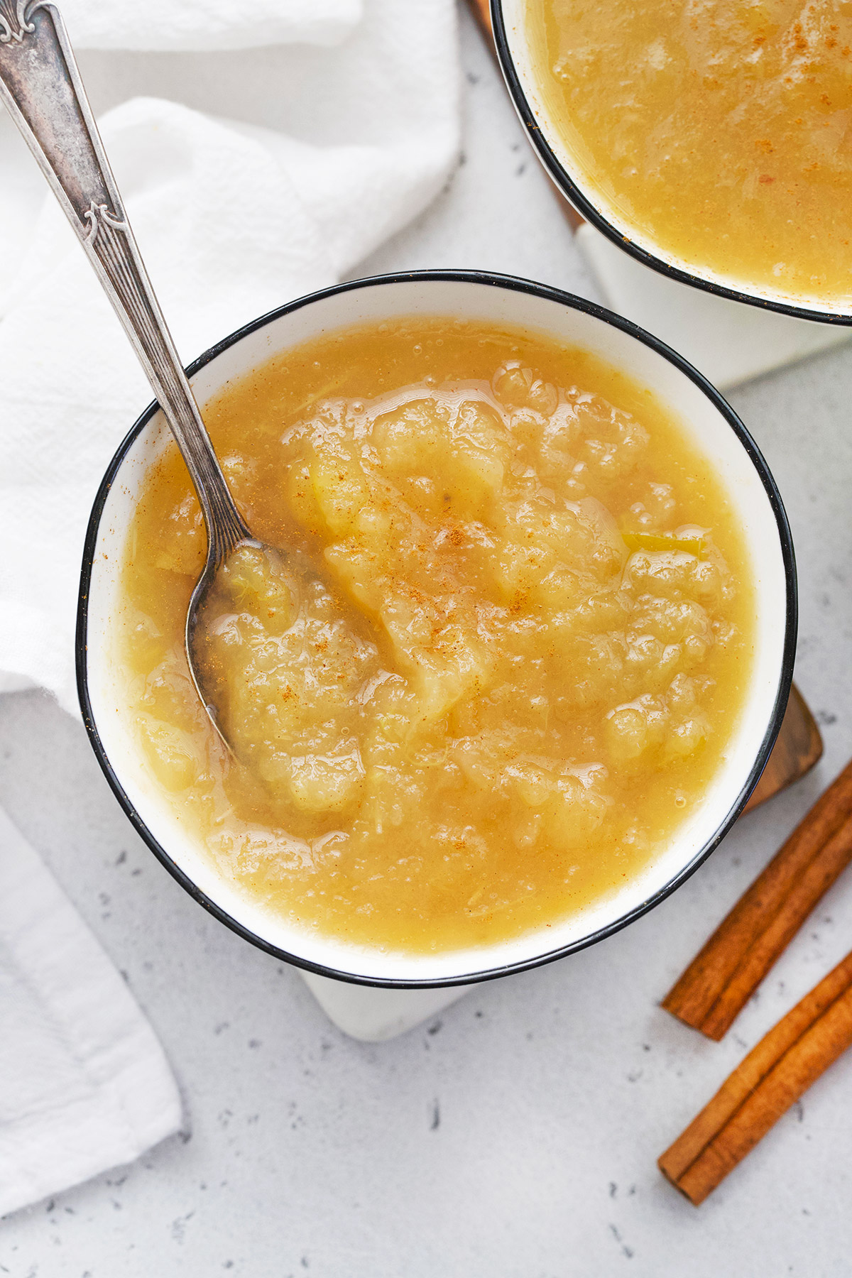 Close up view of Instant Pot Applesauce in a bowl.