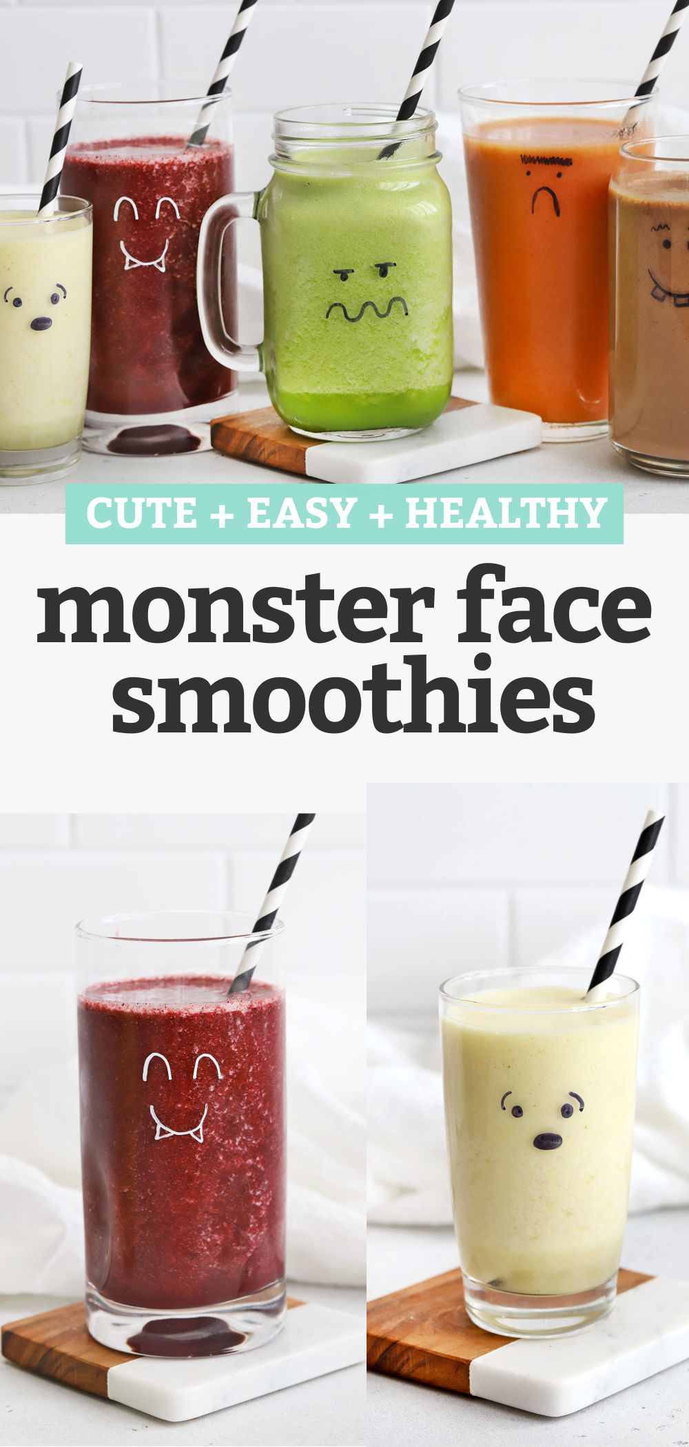 Halloween Monster Smoothies - Learn how to use a marker to make adorable monster smoothies on your smoothie cups. The perfect Halloween breakfast or healthy Hallowen snack! // Halloween ideas for kids // green monster smoothie // halloween party food #halloween #fallrecipe #halloweensnack #healthysnack