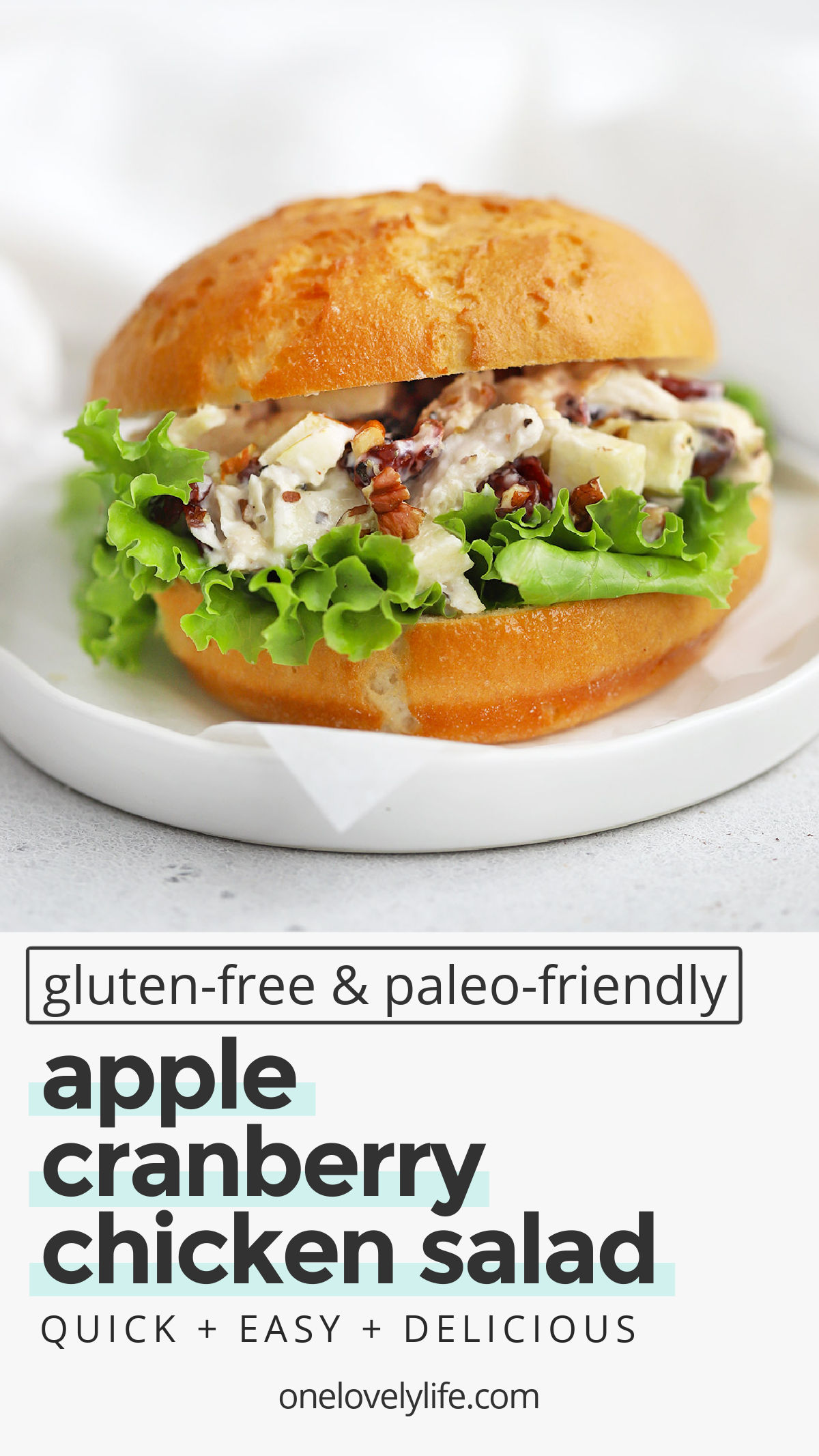 Apple Chicken Salad - This chicken salad with apples is perfect for the start of fall! It's the perfect combination of savory, sweet, creamy, and crunchy. Don't miss all our serving ideas below! (Gluten-Free, Paleo-Friendly) // Apple Chicken Salad // Pecan Chicken Salad // Cranberry Pecan Chicken Salad // Fall Chicken Salad #glutenfree #paleo #chickensalad #mealprep
