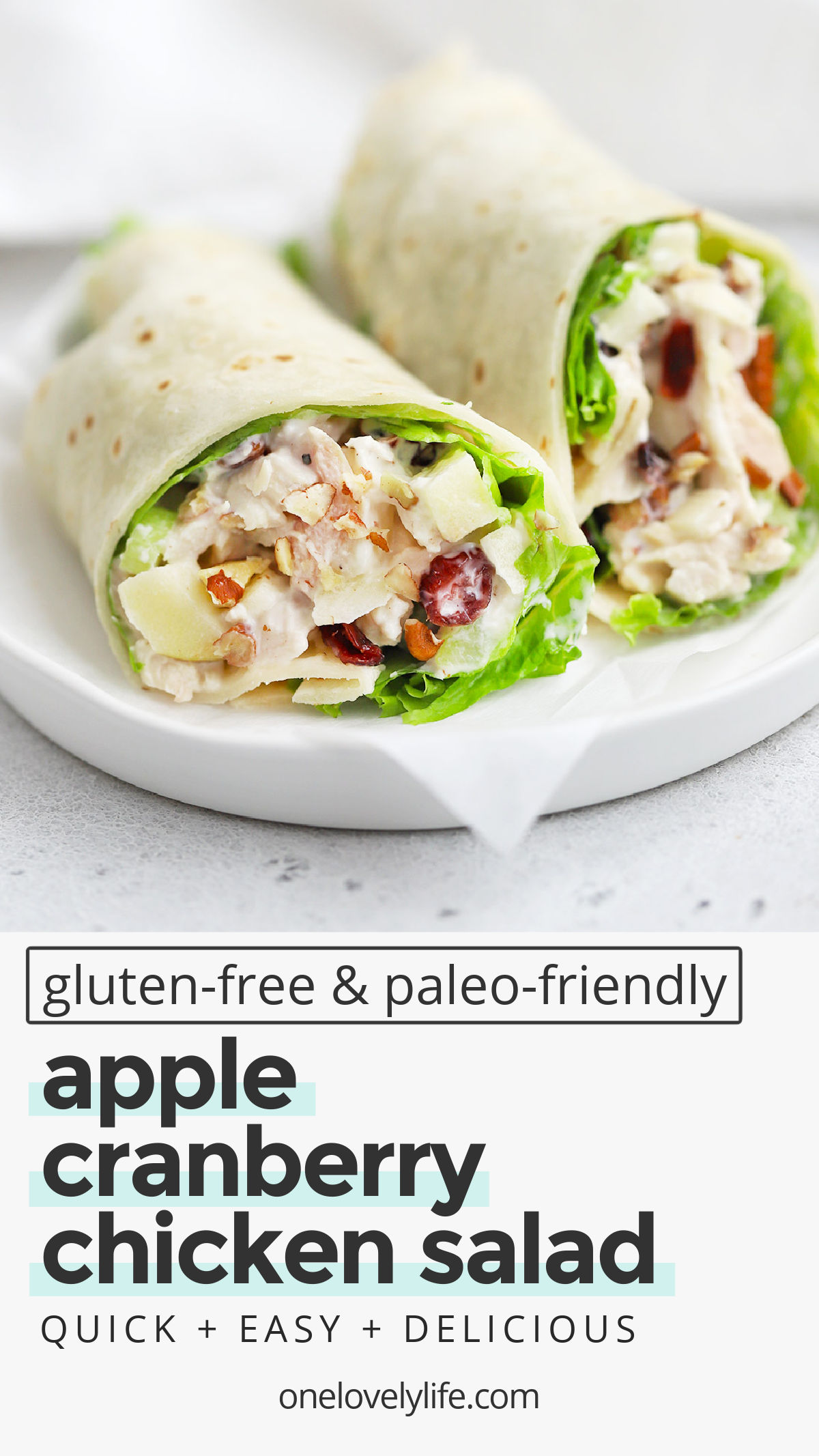 Apple Chicken Salad - This chicken salad with apples is perfect for the start of fall! It's the perfect combination of savory, sweet, creamy, and crunchy. Don't miss all our serving ideas below! (Gluten-Free, Paleo-Friendly) // Apple Chicken Salad // Pecan Chicken Salad // Cranberry Pecan Chicken Salad // Fall Chicken Salad