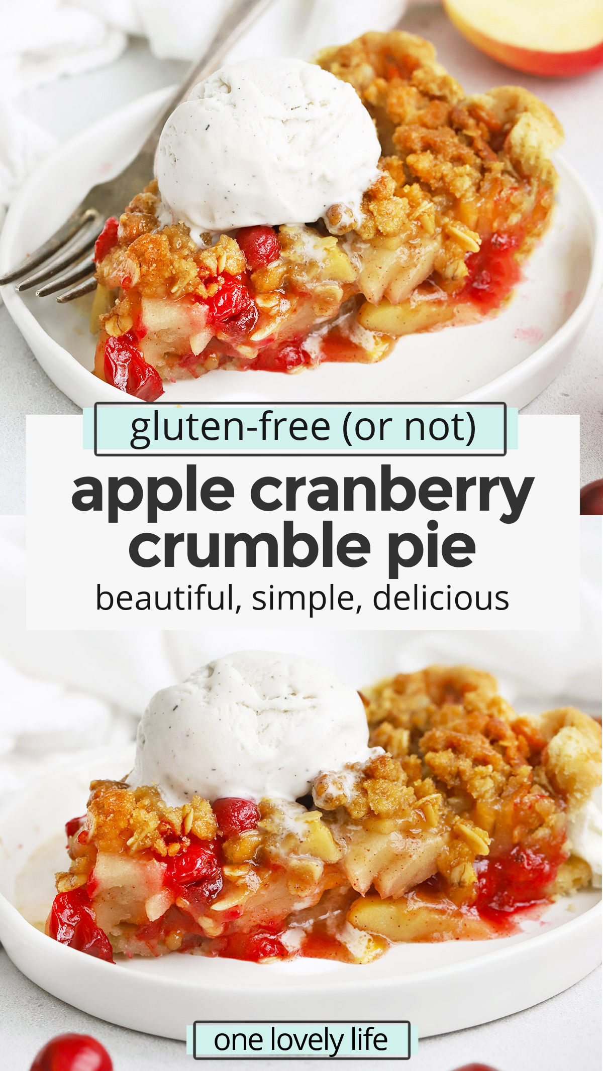 Apple Cranberry Crumble Pie - This Apple Cranberry Pie with crumble topping is what dreams are made of. (Gluten-Free + Vegan-Friendly!) // Cranberry Apple Pie // Fall Pie // Thanksgiving pie // Gluten-free pie // vegan pie // Gluten-Free Apple Cranberry Crumble Pie recipe