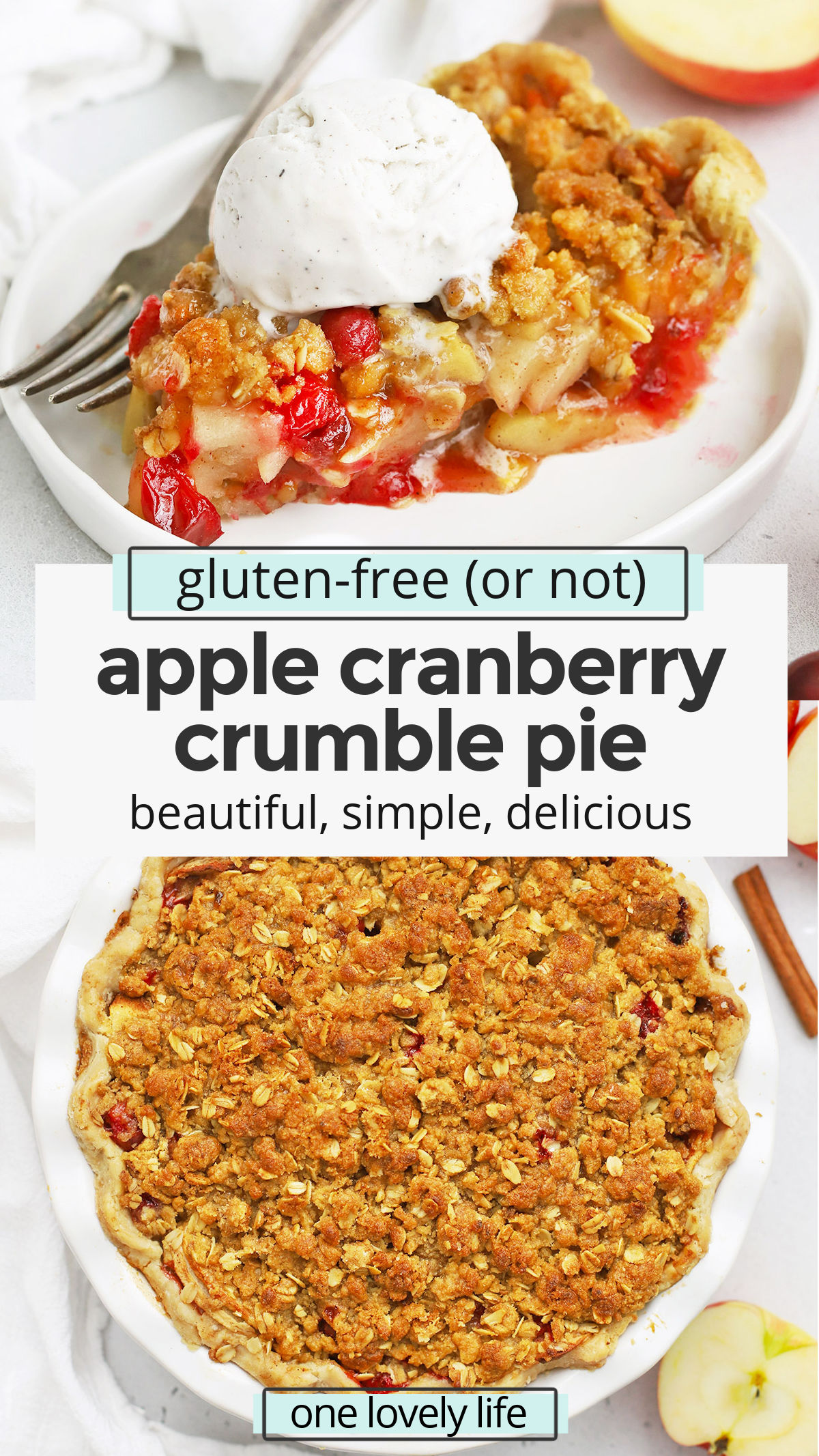 Apple Cranberry Crumble Pie - This Apple Cranberry Pie with crumble topping is what dreams are made of. (Gluten-Free + Vegan-Friendly!) // Cranberry Apple Pie // Fall Pie // Thanksgiving pie // Gluten-free pie // vegan pie #applepie #thanksgiving #pie #applepie