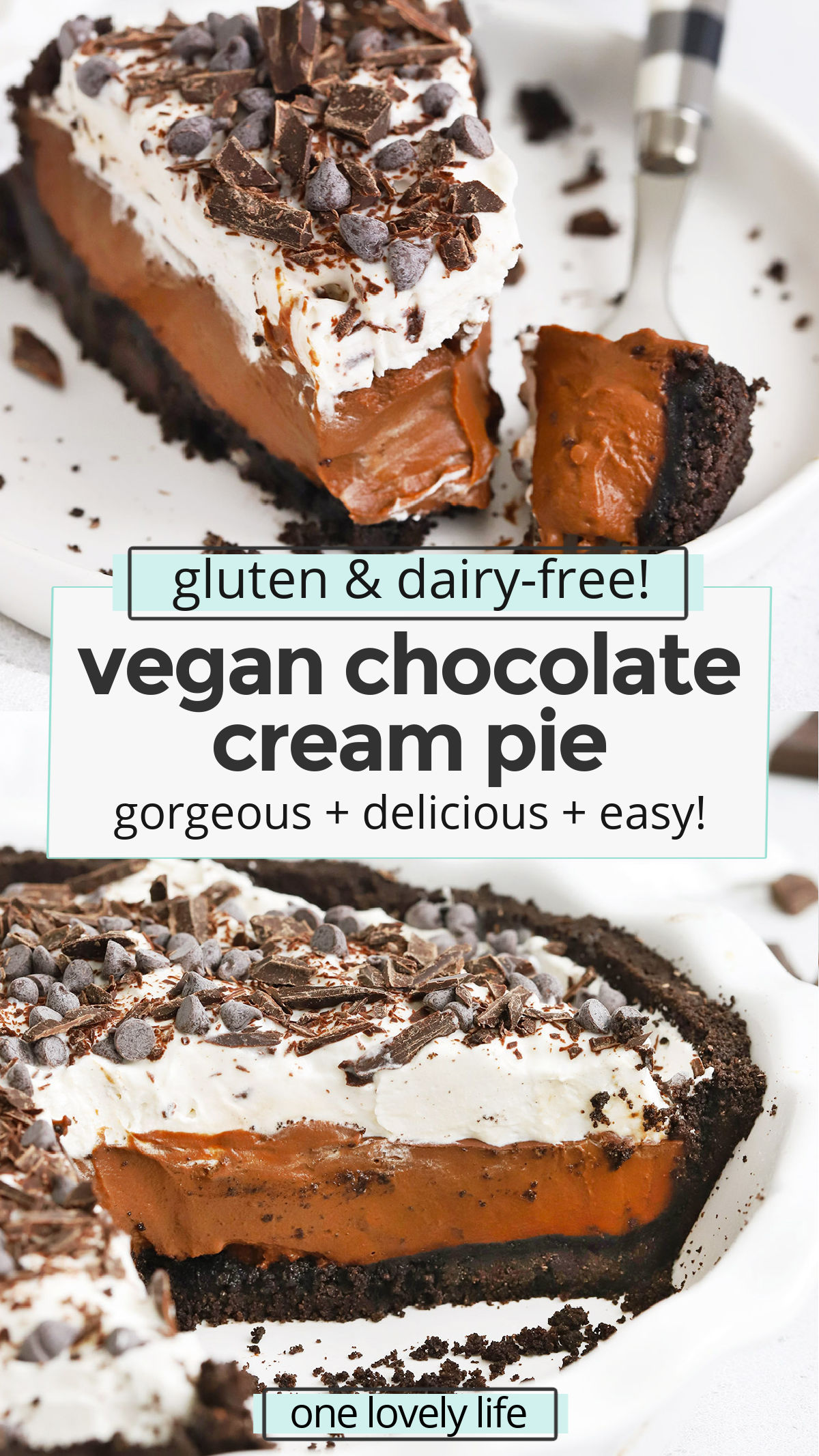 Vegan Chocolate Pie - This gorgeous dairy-free chocolate cream pie has a rich chocolatey filling and crispy chocolate cookie crust your whole family will flip for! (Gluten-Free, Dairy-Free) // Vegan Chocolate Pie // Dairy-Free Chocolate Pie // Vegan Chocolate Pudding Pie // Dairy-Free Chocolate cream pie // Dairy Free Chocolate Pie / Vegan Pie Recipe / Vegan Pudding Pie recipe