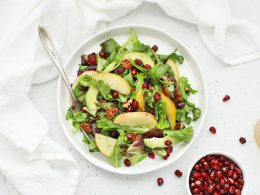 pomegranate and pear green salad with ginger dressing Pomegranate, Pear & Apple Salad with Ginger Dressing