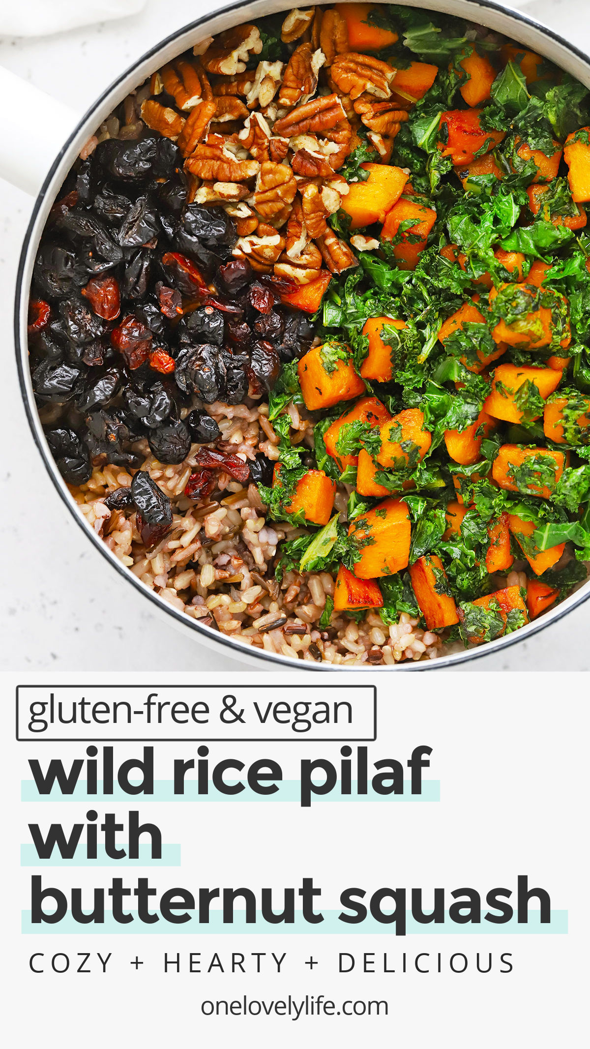 Wild Rice Pilaf with Butternut Squash - Wild Rice Pilaf with butternut squash, pecans, cranberries, and more! (Gluten-Free + Vegan) // Wild Rice Squash Pilaf // Wild Rice Squash Salad // Wild Rice Stuffing // Vegan Thanksgiving Recipes // Thanksgiving Side Dish #glutenfree #thanksgiving #sidedish #wildrice #pilaf #vegan
