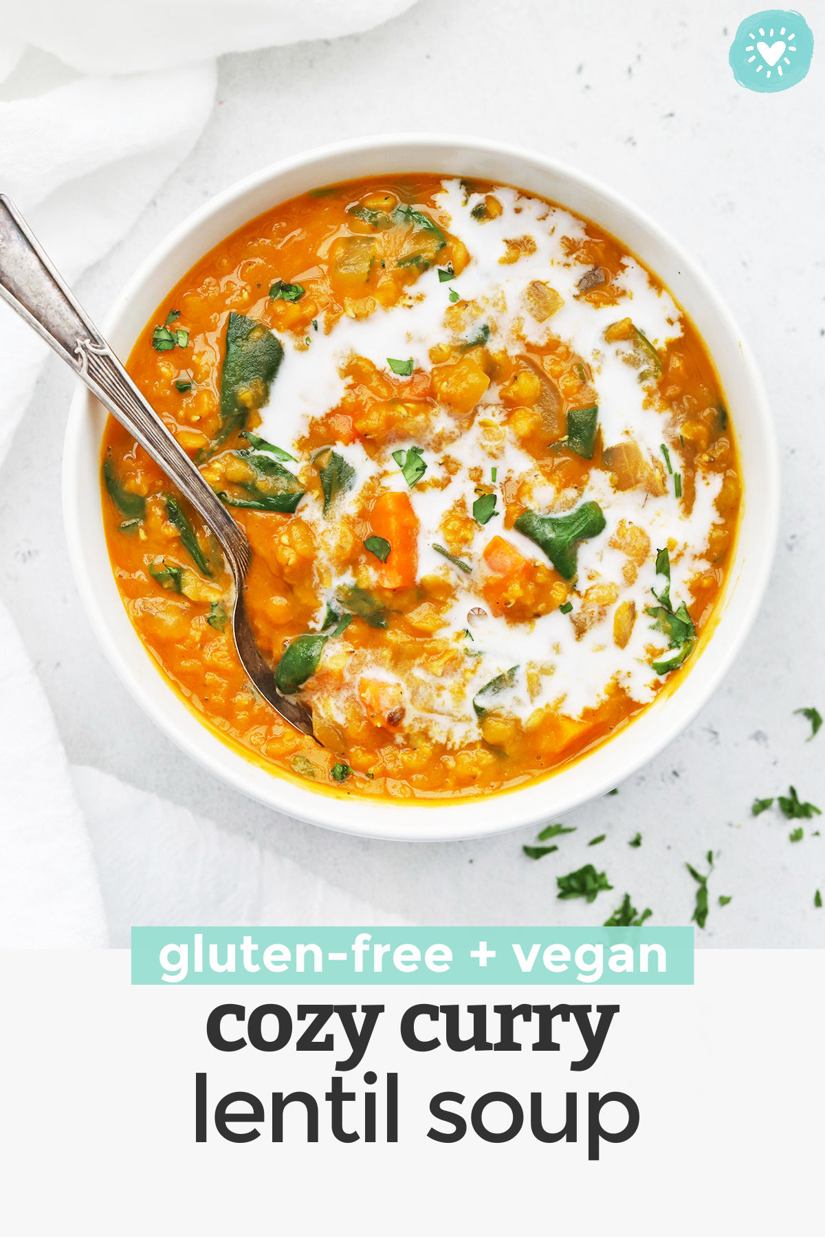 Cozy Curry Lentil Soup - This easy lentil soup recipe is perfect for cold weather and cozy days in. (Vegan, Gluten-Free) // Vegan Lentil Soup // Healthy Lentil Soup // Healthy Soup Recipe // Healthy Lunch // Meal Prep Lunch #lentilsoup #healthysoup #healthylunch #vegan #glutenfree