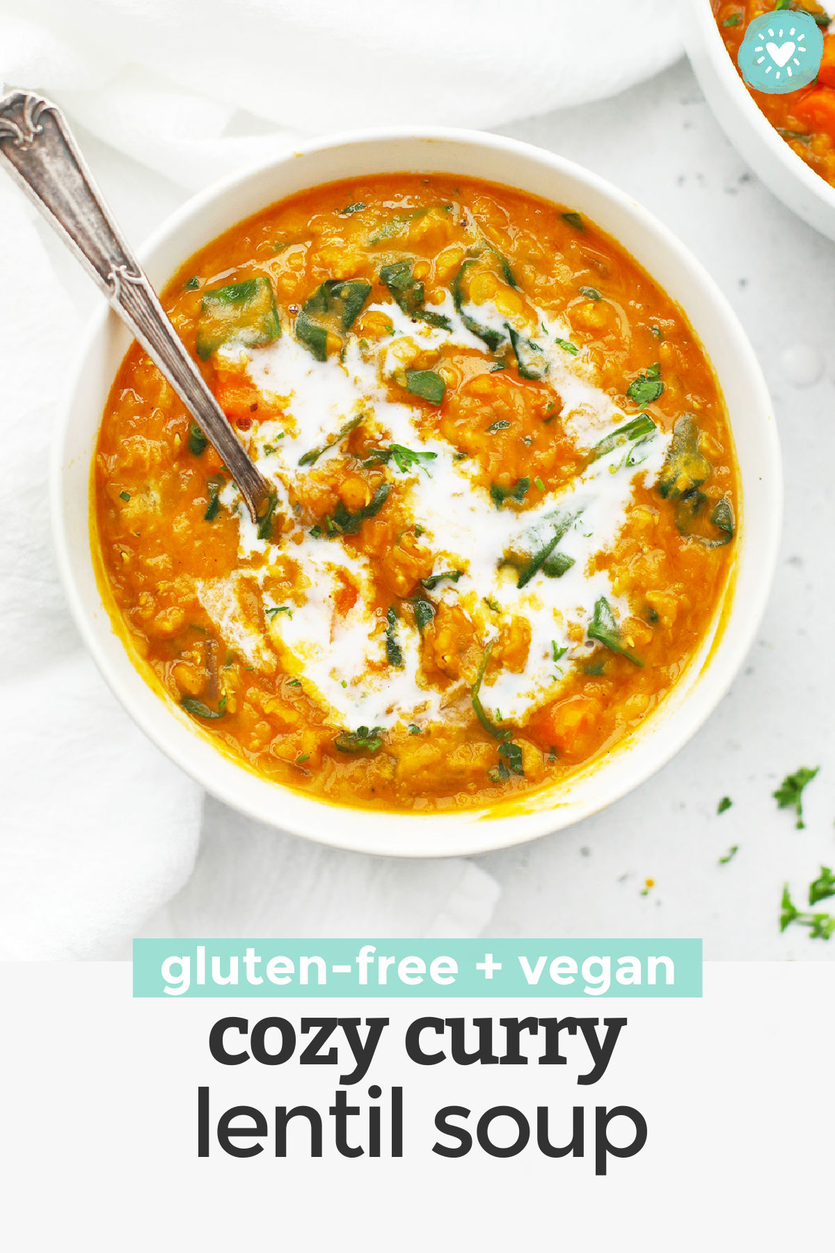Cozy Curry Lentil Soup - This easy lentil soup recipe is perfect for cold weather and cozy days in. (Vegan, Gluten-Free) // Vegan Lentil Soup // Healthy Lentil Soup // Healthy Soup Recipe // Healthy Lunch // Meal Prep Lunch #lentilsoup #healthysoup #healthylunch #vegan #glutenfree