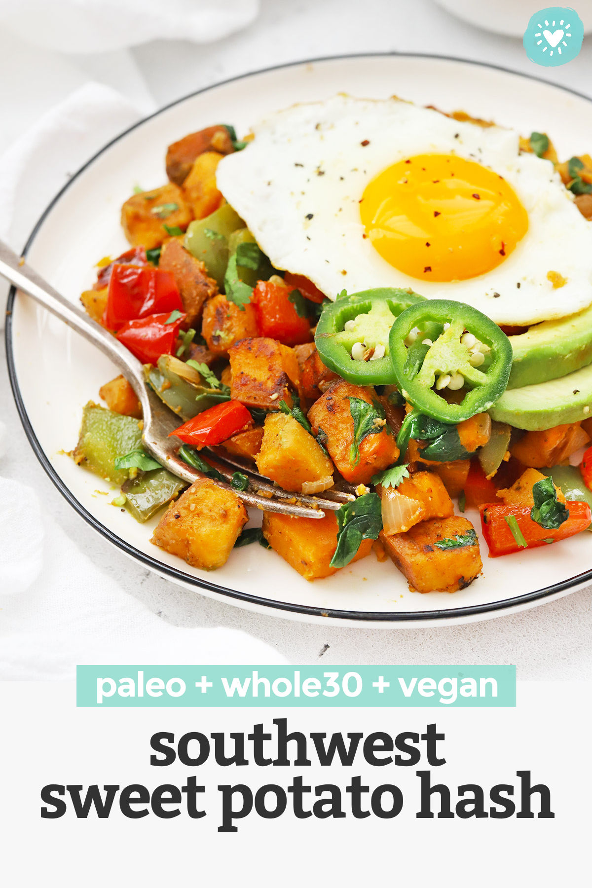 Sweet Potato Hash - This Southwest Sweet Potato Hash has a blend of warm spices, colorful veggies, and will keep you satisfied all morning long. A delicious, healthy breakfast any day of the week! (Vegan, Paleo, Whole30) // Paleo Sweet Potato Hash // Whole30 Sweet Potato Hash // Vegan Sweet Potato Hash // Whole30 breakfast // Paleo breakfast #healthybreakfast #paleo #vegan #glutenfree #vegetarian #whole30
