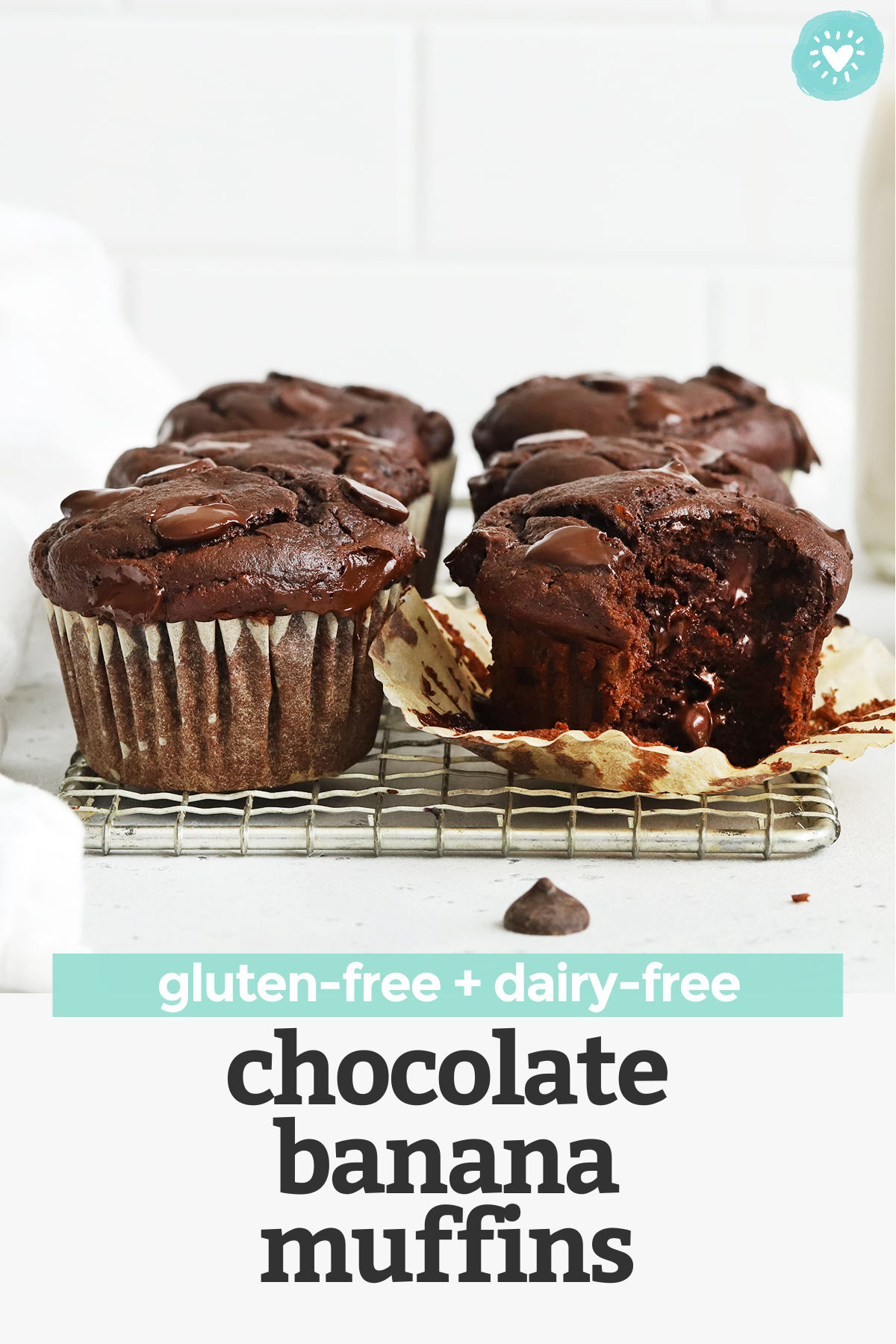 Gluten-Free Chocolate Banana Muffins - These gluten-free double chocolate banana muffins are light, fluffy, and loaded with ultra-chocolatey flavor. A favorite sweet treat that's easy to make any time! (Dairy-Free) // gluten-free chocolate chocolate chip muffins // gluten free banana muffins recipe #glutenfree #muffins #breakfast #snack #chocolate #banana