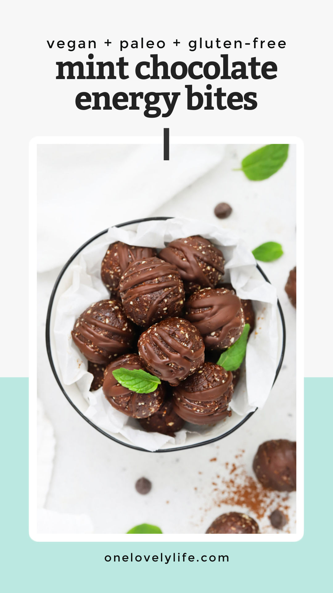 Thin Mint Energy Bites - These Mint Chocolate Energy Bites are a delicious snack or healthy treat! Made with simple ingredients, they're great for meal prep. (Vegan + Paleo + Gluten-Free) // Thin Mint Energy Bites // Mint Brownie Energy Bites // Chocolate Peppermint Energy Bites // Healthy Snack // Meal Prep Snack // Mint Chocolate Energy Balls #vegan #glutenfree #paleo #energybites #energyballs